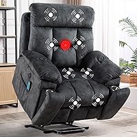 CANMOV Large Power Lift Recliner for Big & Tall Elderly: Massage, Heat, Wide Seat, USB Port, Cup Holders, Grey