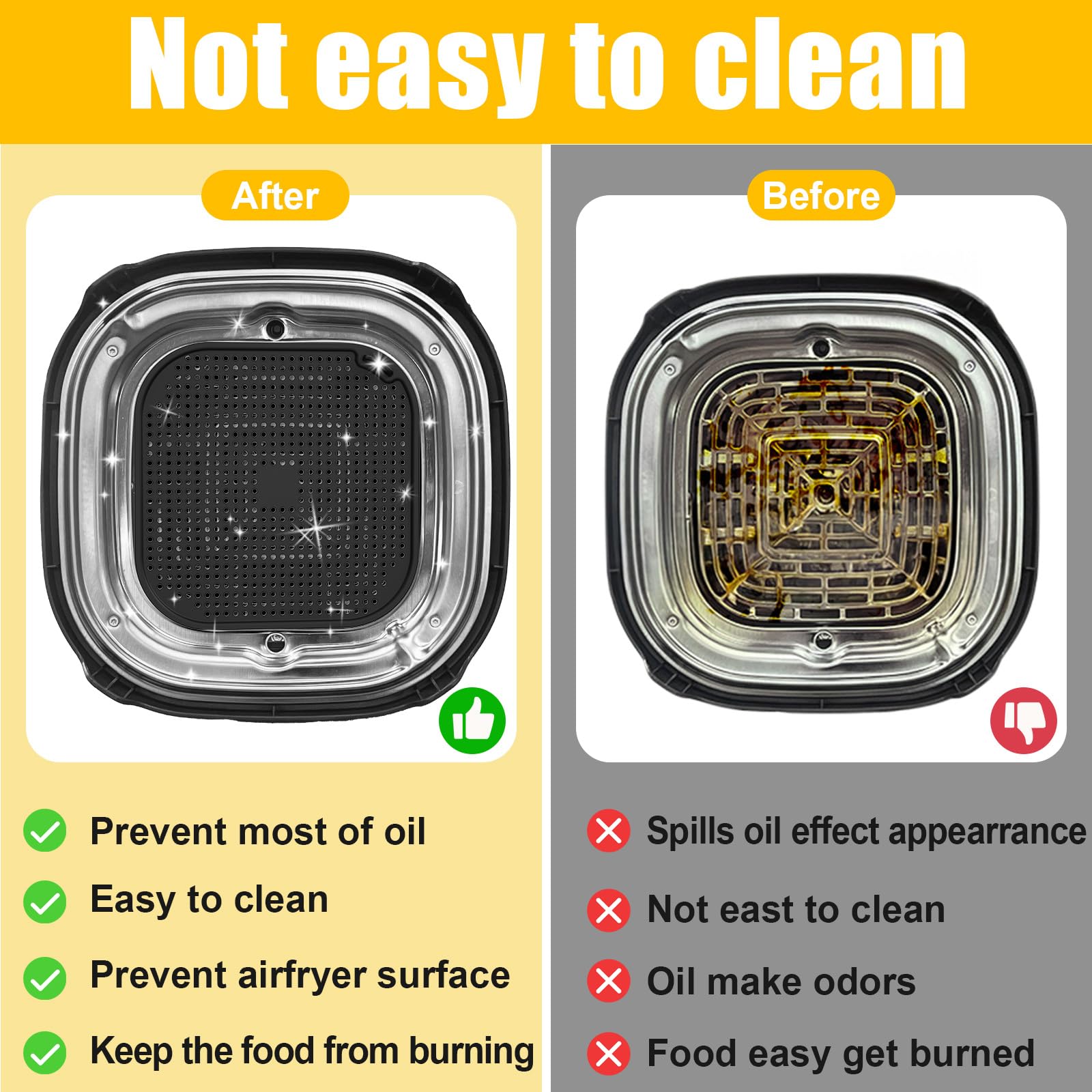 Palksky Silicone Splash Guard Mat for Ninja FN101 Airfryer, Heat Resistant Splatter Shield Replacement for Ninja Crispi Airfryer Accessories, 2-Pack, Black & Grey