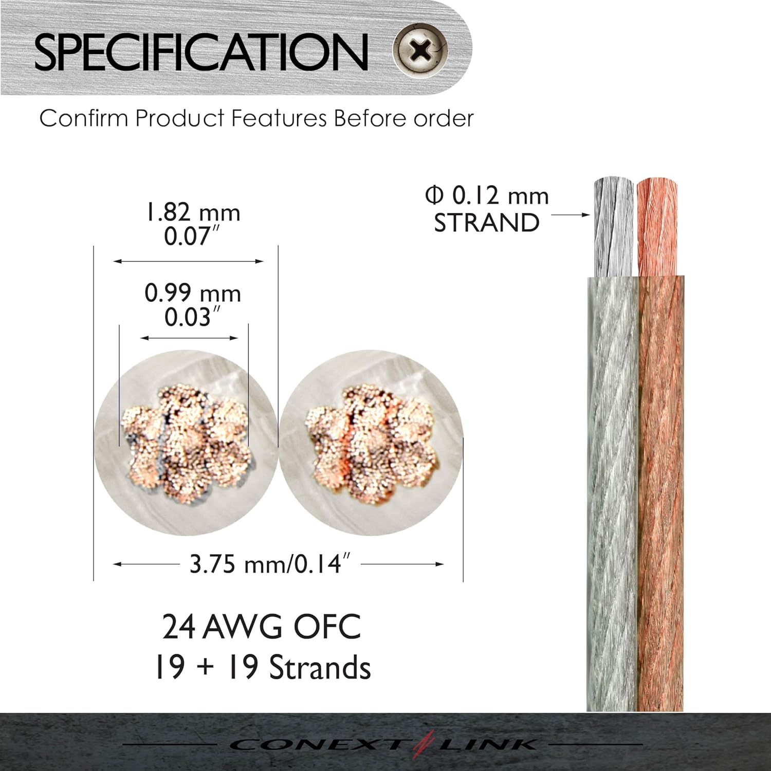 Conext Link PSC24CGS-50 Parallel Gold Silver Speaker Cables Full Gauge Oxygen Free Copper Zip Wire (24 Gauge, 50 feet) (11342