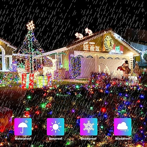 Miniatura 3 de JMEXSUSS - 200 luces LED multicolor de Navidad al aire libre, impermeables, expandibles de 66 pies, alambre verde, 8 modos de luces centelleantes