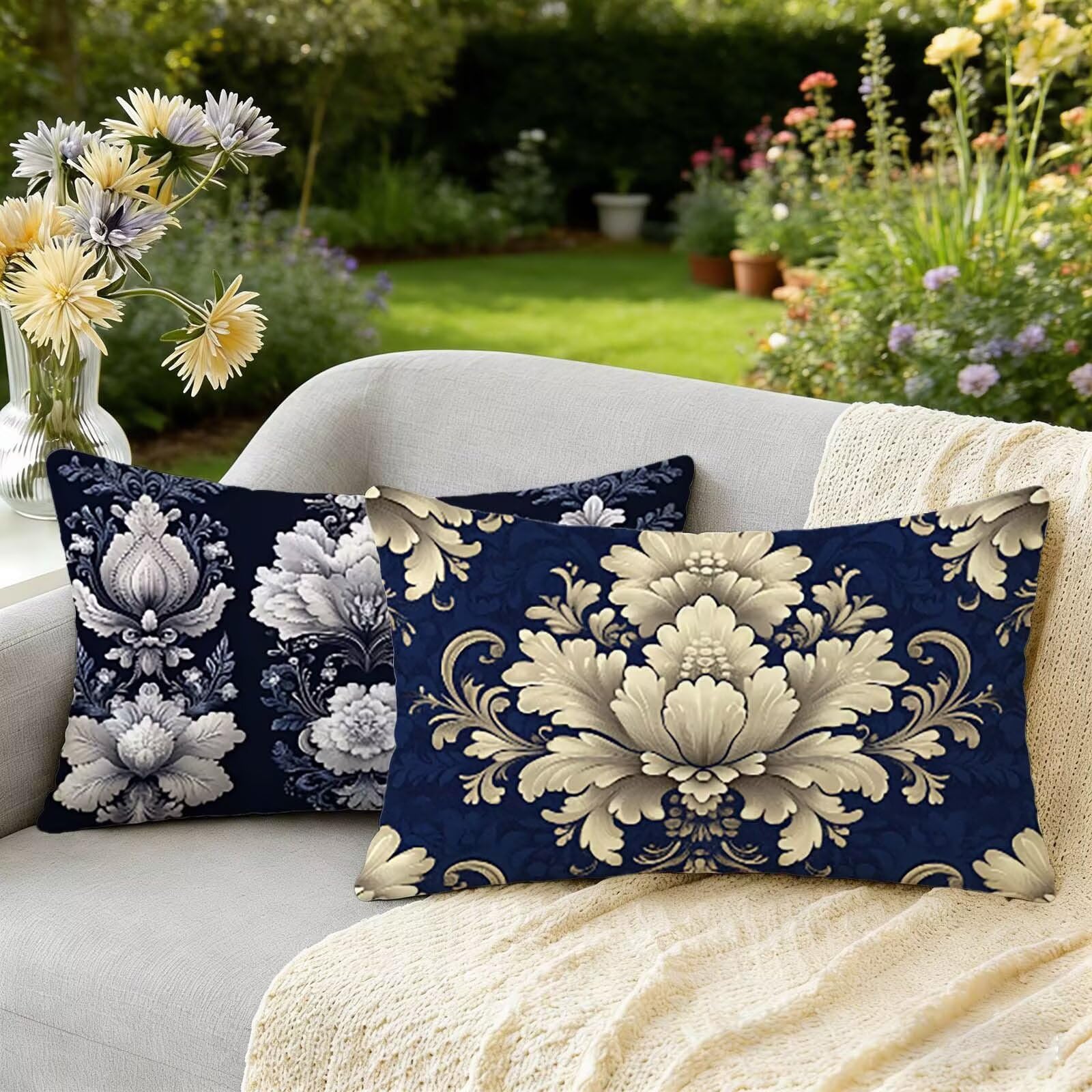 Taie oreiller 40x80 imperméable bleu avec motif végétal pour maison