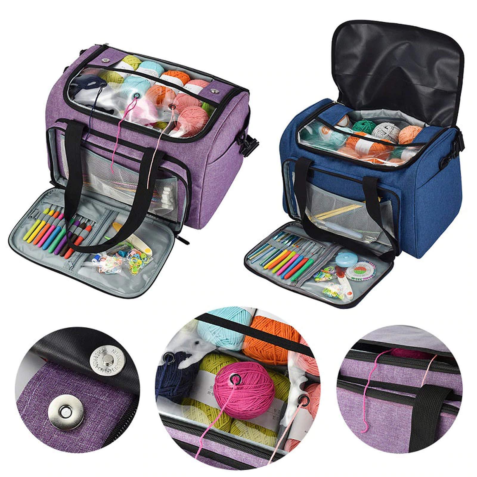 Bolsa de almacenamiento para tejer, portátil, para mujer, de lana, ganchillo, ganchillo, para hilo de hilo, organizador de costura, bolsa de punto (morado)