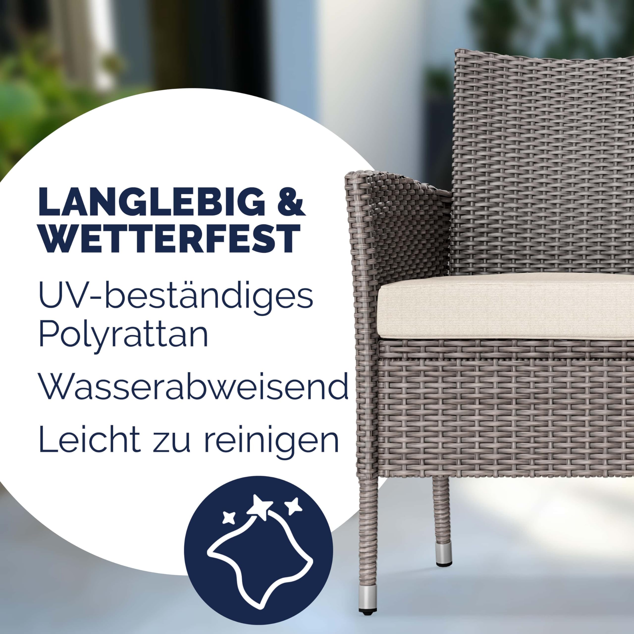 Casaria® Gartenbank Wetterfest Polyrattan Tisch Auflagen 320kg Belastbarkeit UV-beständig Garten Balkon Bank Möbel Sitzbank 2-Sitzer 143x55x88cm Creme