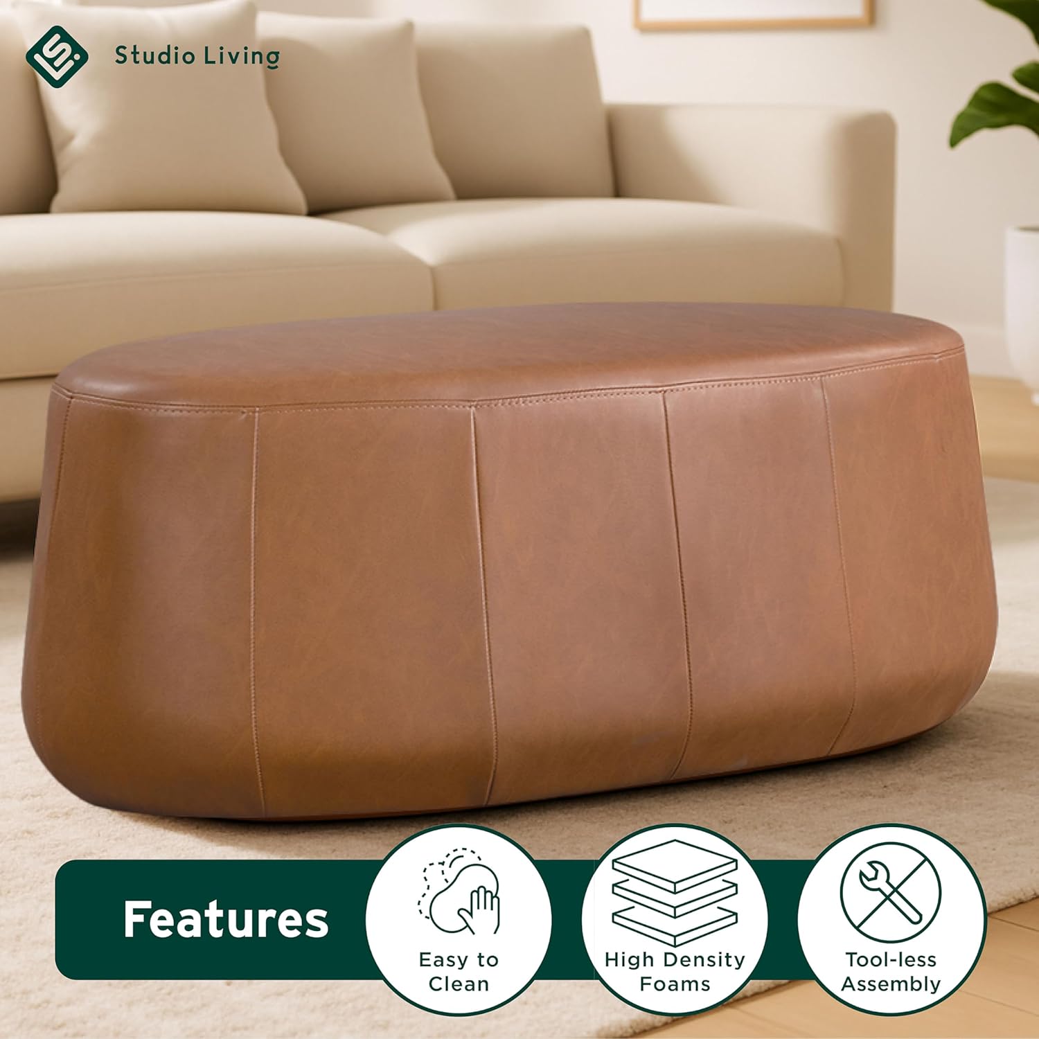 Kayley 40" Oval Shaped Upholstered Ottoman