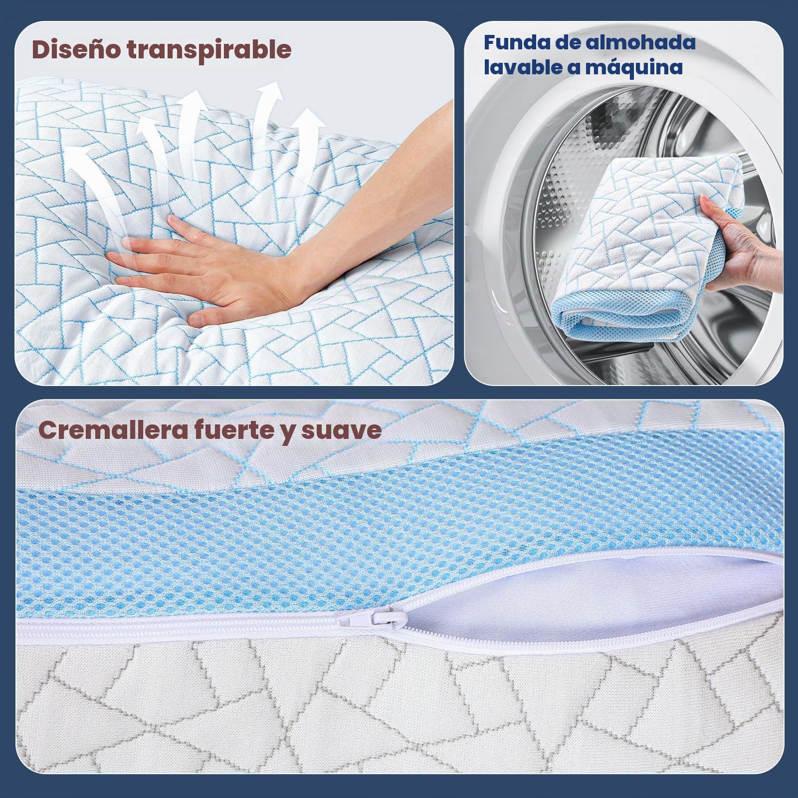 Almohada Viscoelástica Regulable, Soporte Cervical, Alivia Dolor de Cuello | Tamaño Queen*2, Curva Ergonómica, Altura/Firmeza Regulable, Funda Reversible Lavable, Lado Bambú & Lado Fresco, OEKO-TEX