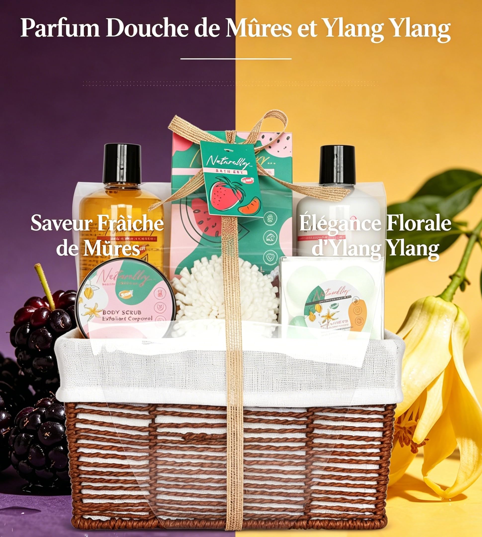 GLOSS ! NATURALLY Bade-Set – Beauty-Set – Beauty-, Pflege- & Wellness-Korb – Originelle Geschenkidee für Frauen, Geburtstag, Valentinstag, Weihnachten, Lehrerin, Muttertag - PANIER