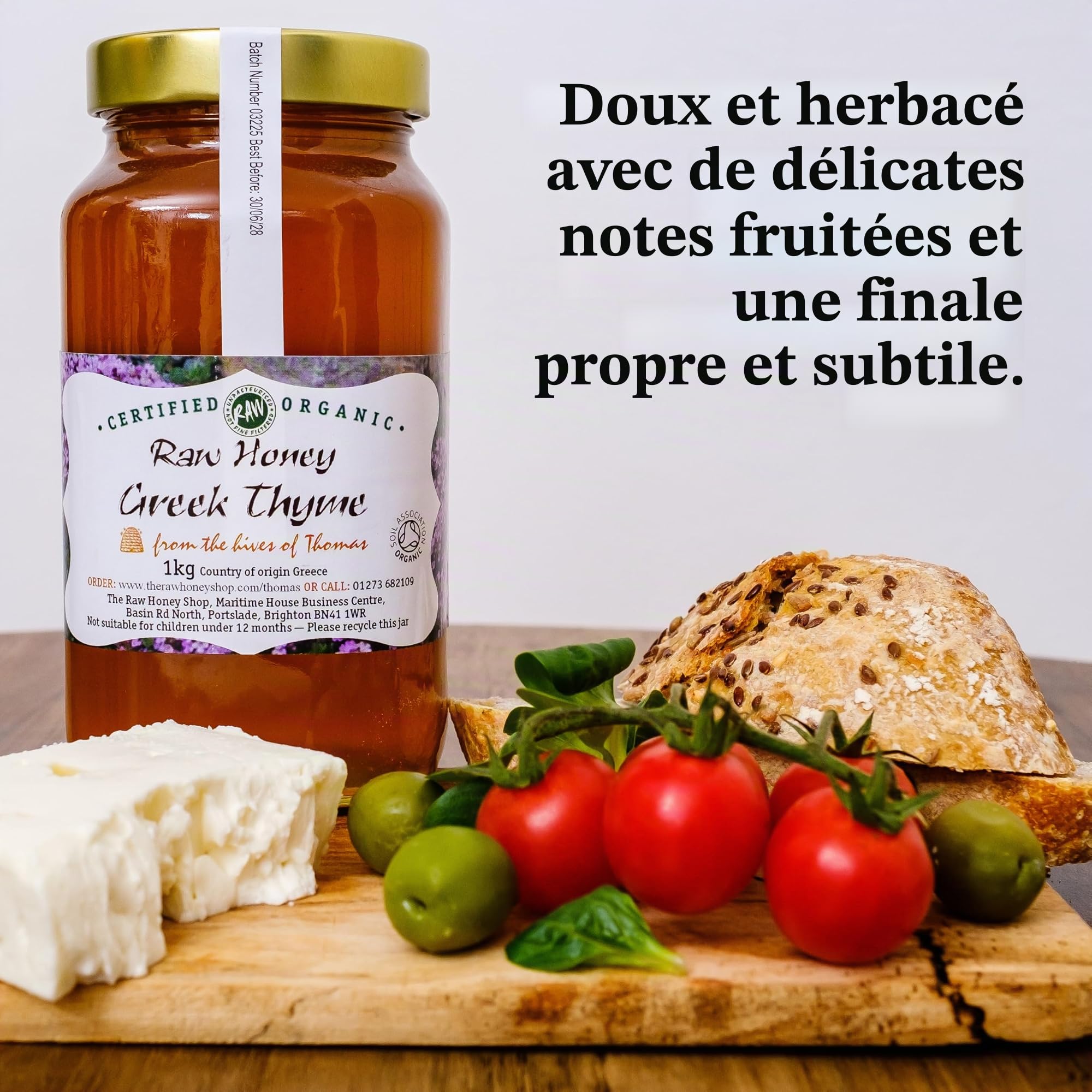 MIEL DE THYM SAUVAGE GREC BIO 1kg - 100% BRUT & NON PASTEURISÉ, Récolté dans le Péloponnèse, Arômes Herbacés & Fruités, Pressé à Froid, Filtré Grossièrement - The Raw Honey Shop