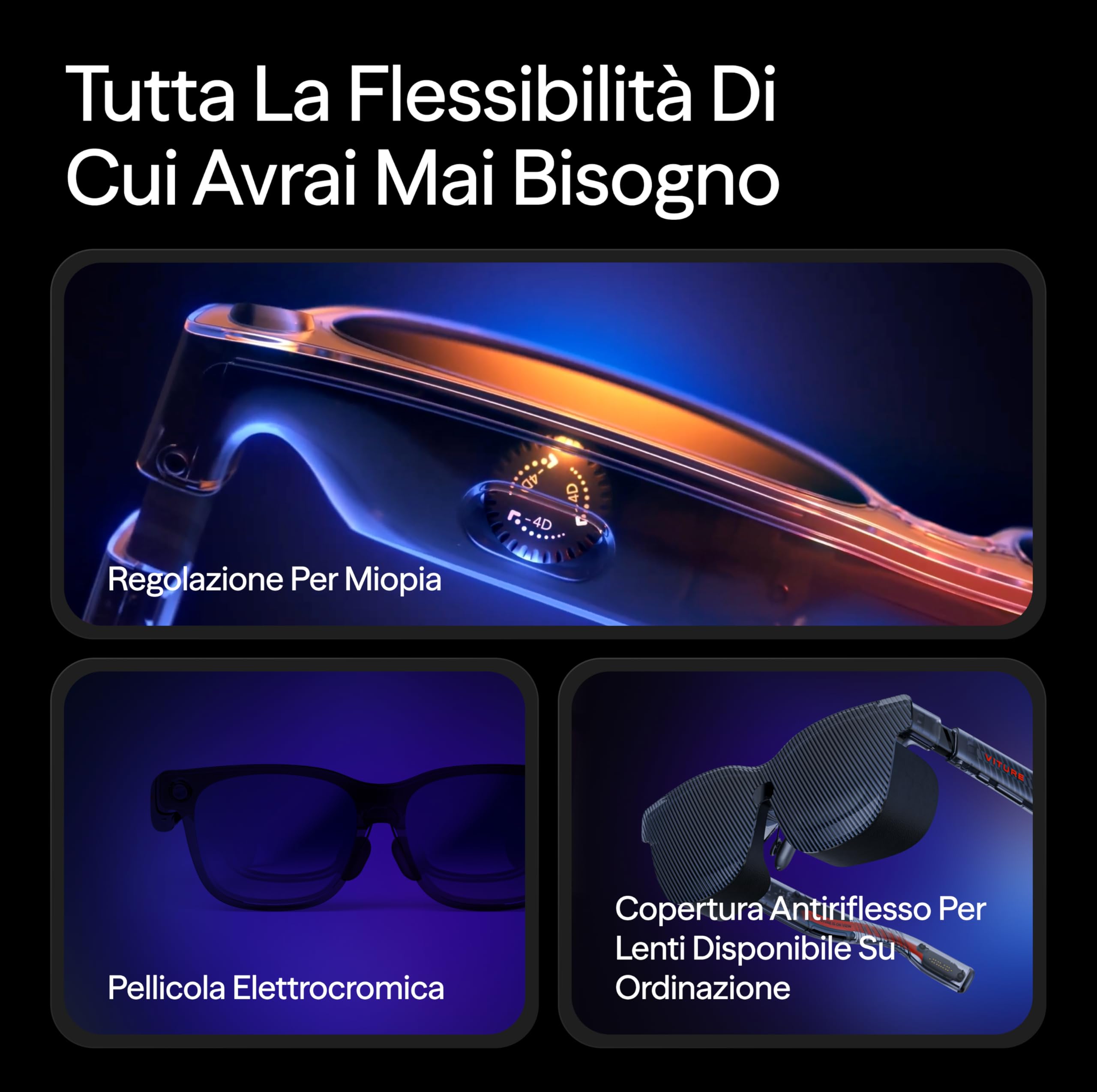 VITURE Occhiali XR Luma PRO — Display Ultra Nitido da 152” a 1200p 120Hz, Campo Visivo 52°, Pellicola Elettrocromica, Harman Audio, per iPhone 17/16/15, Android, Mac, PC, Steam Deck, Switch 2-Grande