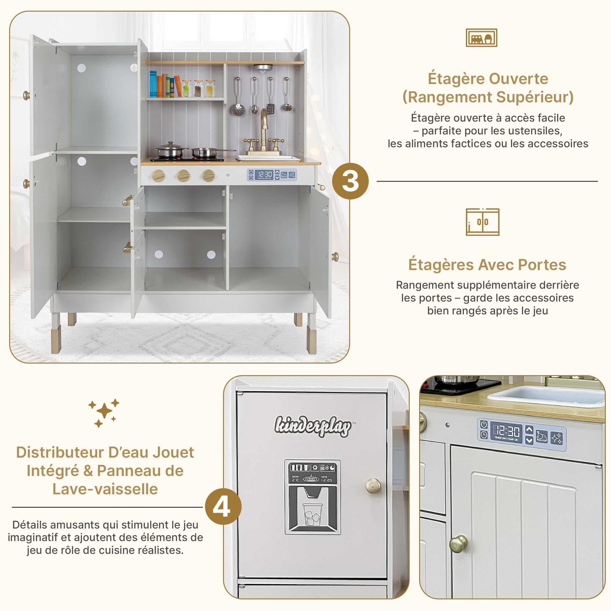 Grande Cuisine pour Enfant en Bois avec lumière et Son –avec Accessoires, évier, cuisinière et Four – pour Enfants pour des Jeux de rôle réalistes