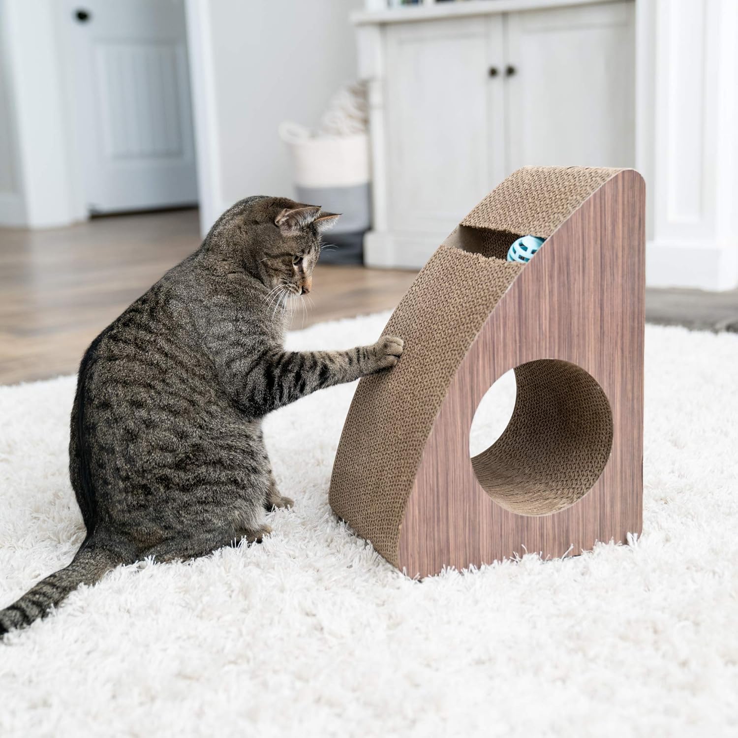 Meowtopia Cat Scratcher - Unique Ramp & Lounge for Feline Scratching & Playing - Heavy-Duty Mini Play Tower with Tunnel, Catnip, & Toy Ball - Space-Saving Kitty Scratcher - 16" x 10" x 9" : Pet Supplies