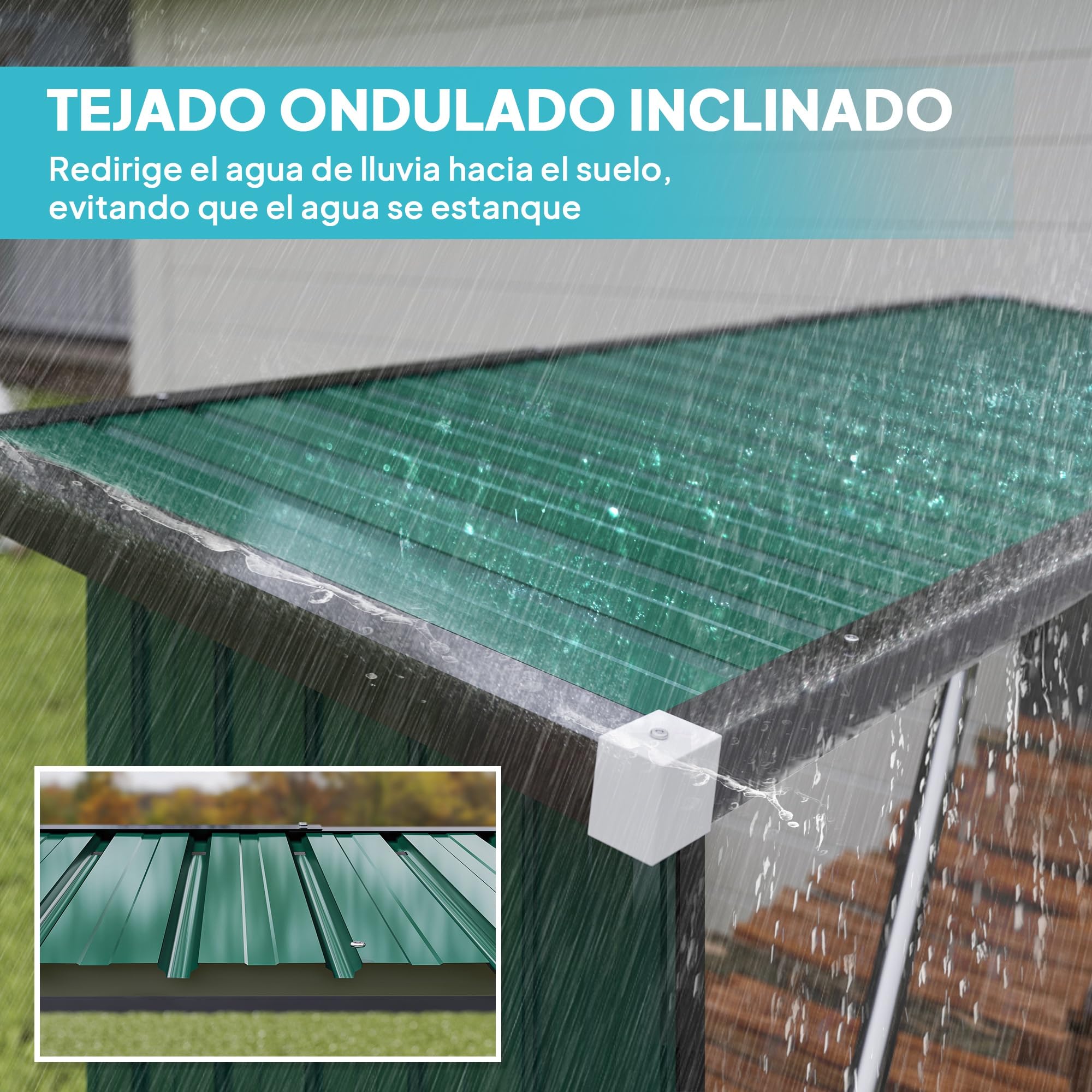 Outsunny Casetilla para Leña de Acero Galvanizado con Base Elevada y Techo Inclinado Cobertizo Leñero Exterior de Almacenamiento de Troncos 213x66,5x150 cm Verde
