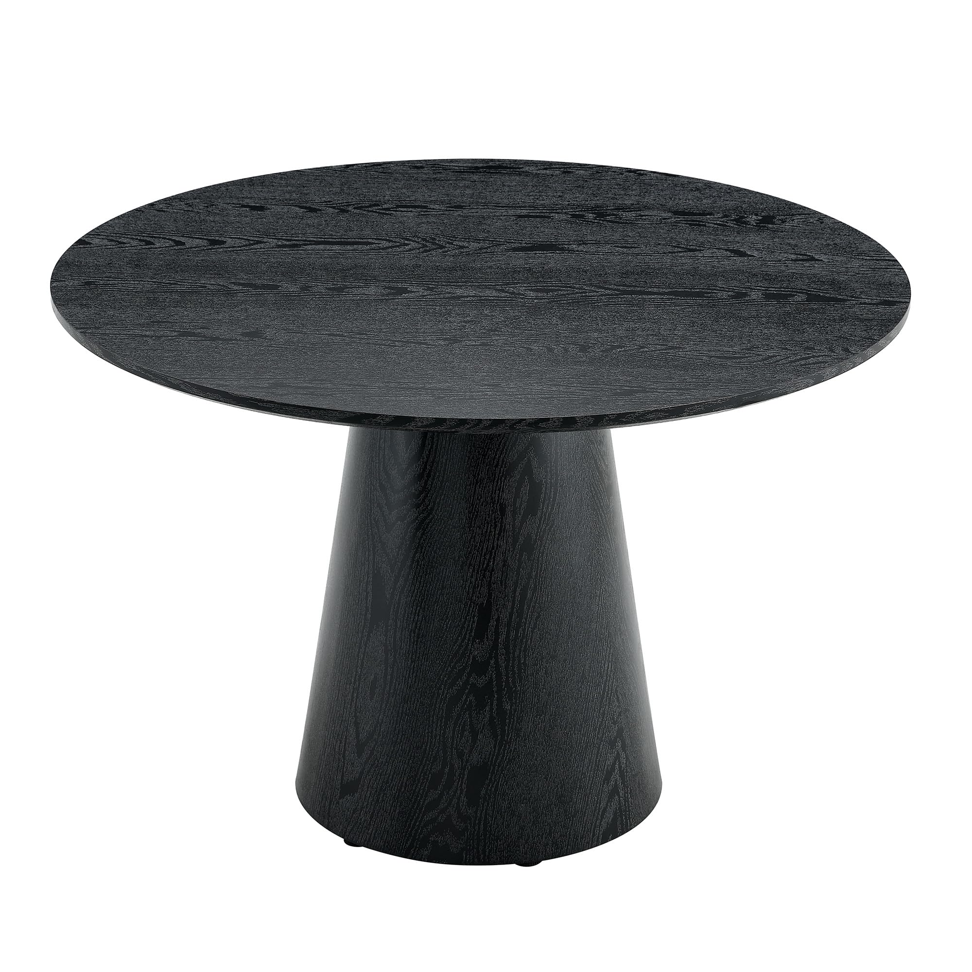 45" Round Dining Table for 4, Modern Black Pedestal Kitchen Table with Wood-Grain Finish, Circle Dinner Table for Dining Room, Apartment, Breakfast Nook, Easy Assembly