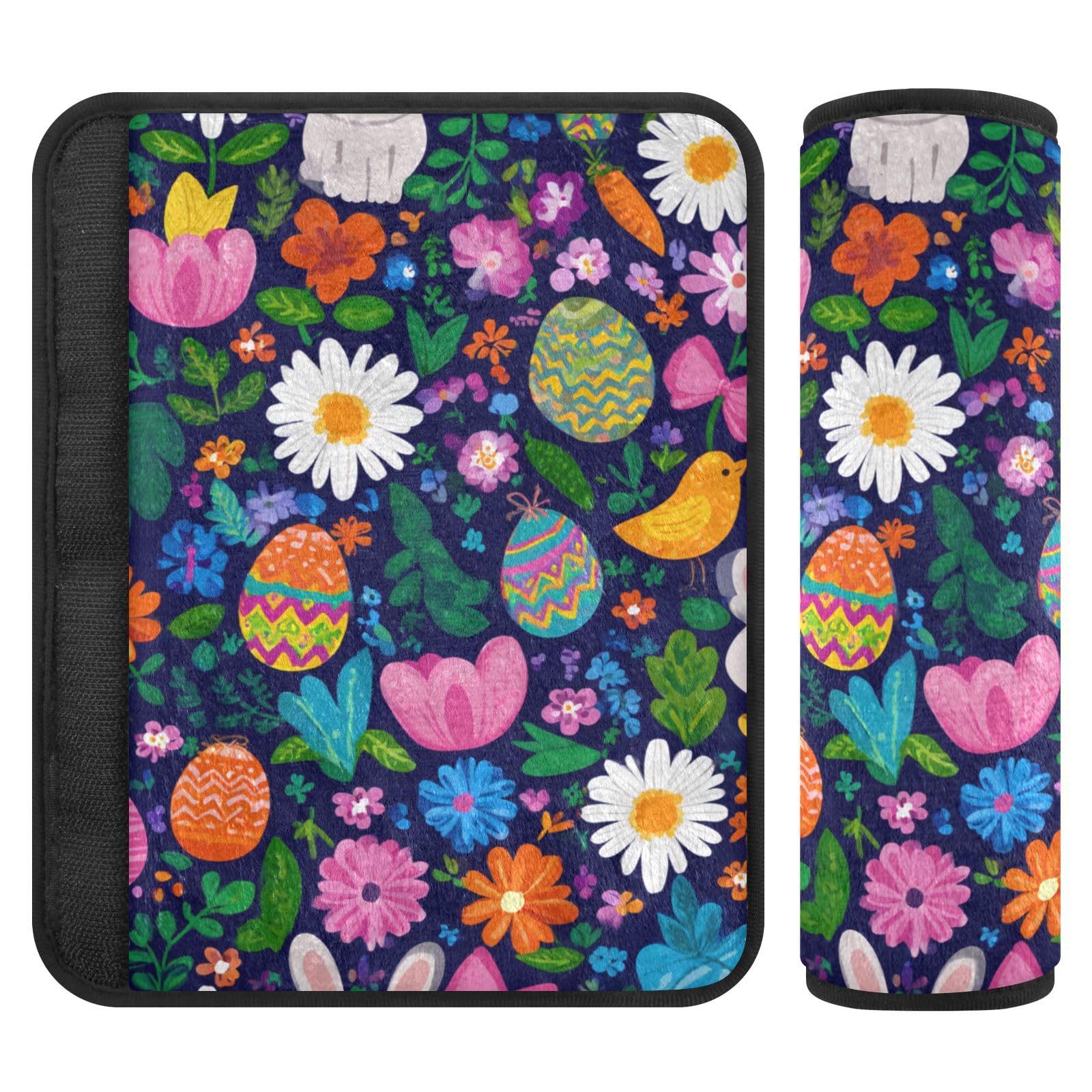 Easter Daisy Rabbit Birds Eggs Seat Belt Cover Pad 2 Pcs Soft Cute Seatbelt Covers Protector Support Head Neck Shoulder Strap for Car Seats High Chair Backpack for Adults Kids Women Men 6.5x6.5