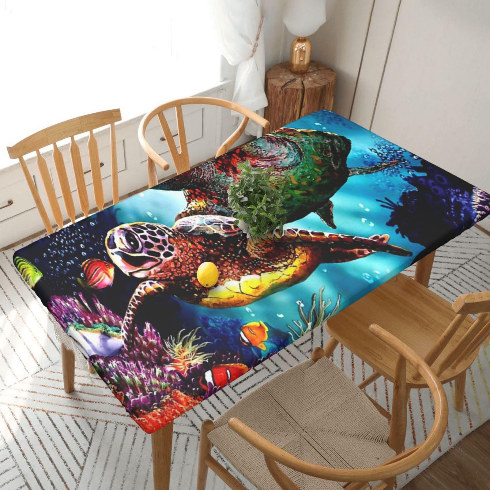 BNVSADC Sea Turtles Diamond Painting Printed 5FT Tablecloth Polyester Kitchen Water Resistant Table Cloth Dining Table Decoration Table Covers, 152x76 CM