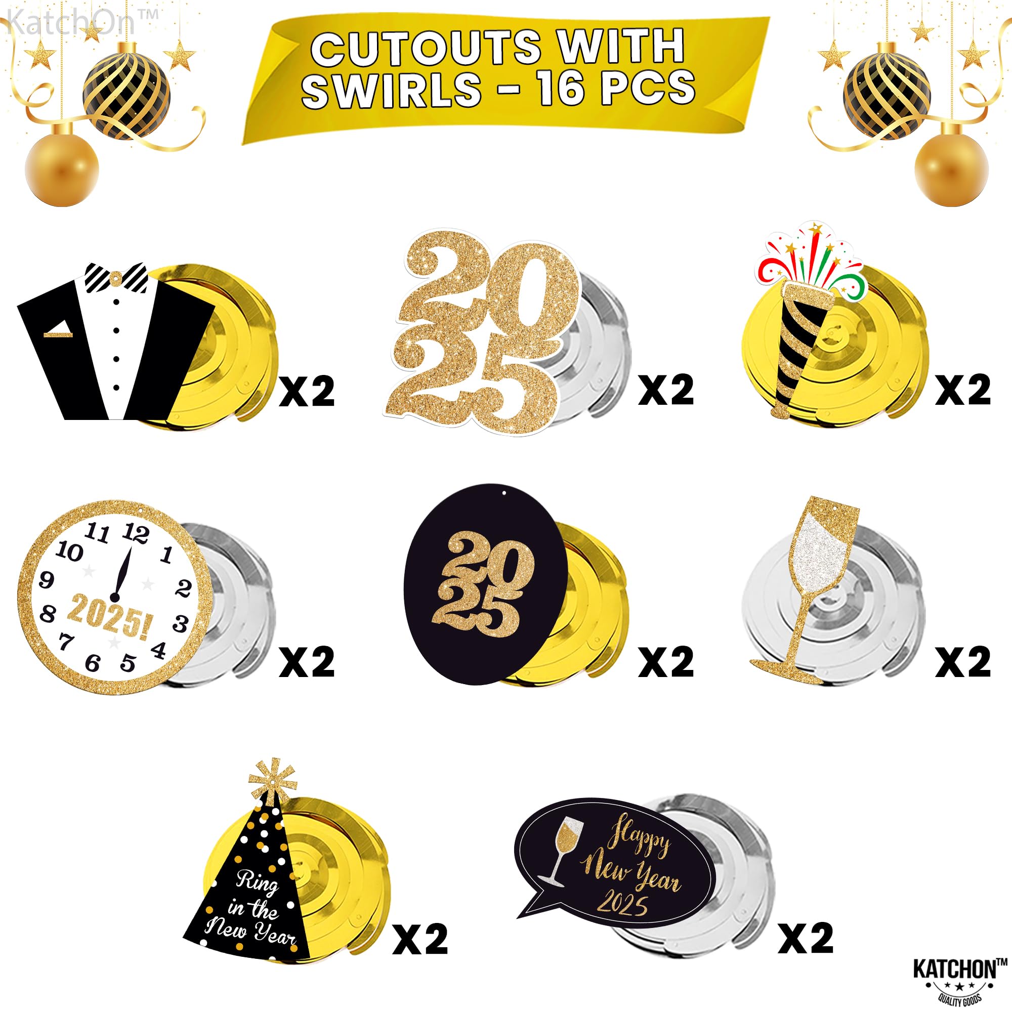 KatchOn, Happy New Year Hanging Swirls 2025 - Pack of 30, NO DIY | Happy New Year Decorations 2025 | New Years Eve Party Supplies 2025 Decorations | NYE Decorations 2025 | New Years Eve Decorations