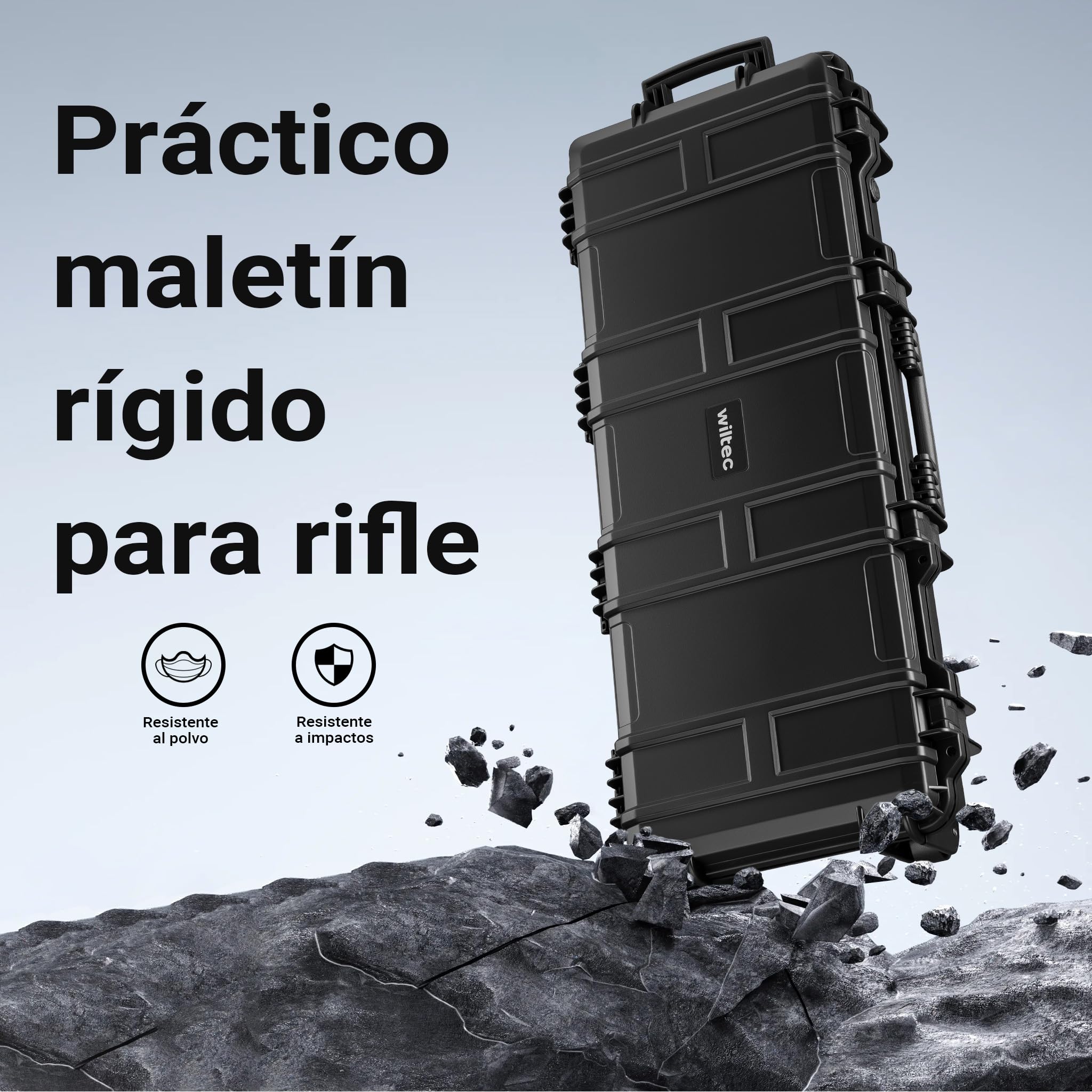 WilTec Maletín para Armas largas 97.8 x 42 x 17.3 cm con Espuma pre-Cortada Compacto y Ligero de PP para Transporte Seguro de Rifles y escopetas con asa ergonómica