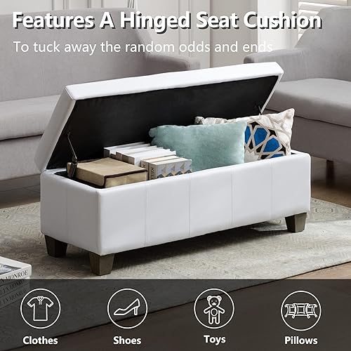 Miniatura 85 de Otomana de piel sintética negra con almacenamiento, banco rectangular extra largo de almacenamiento para dormitorio y sala de estar Negro