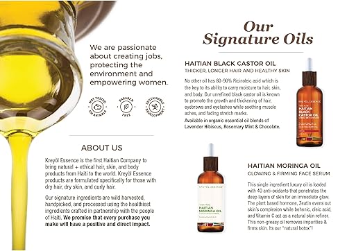 Miniatura 8 de Kreyol Essence Mr. Wonderful Oils of Haití Duo - Aceite de ricino negro haitiano original, 2 fl oz y aceite de moringa haitiano, 0.5 fl oz