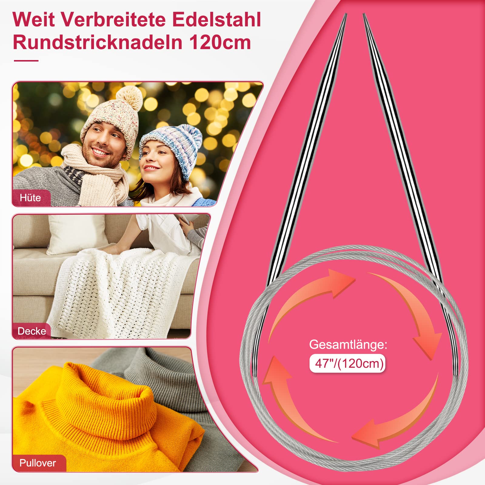 Reessy Set di 9 ferri da maglia circolari da 40 cm, con cavo flessibile