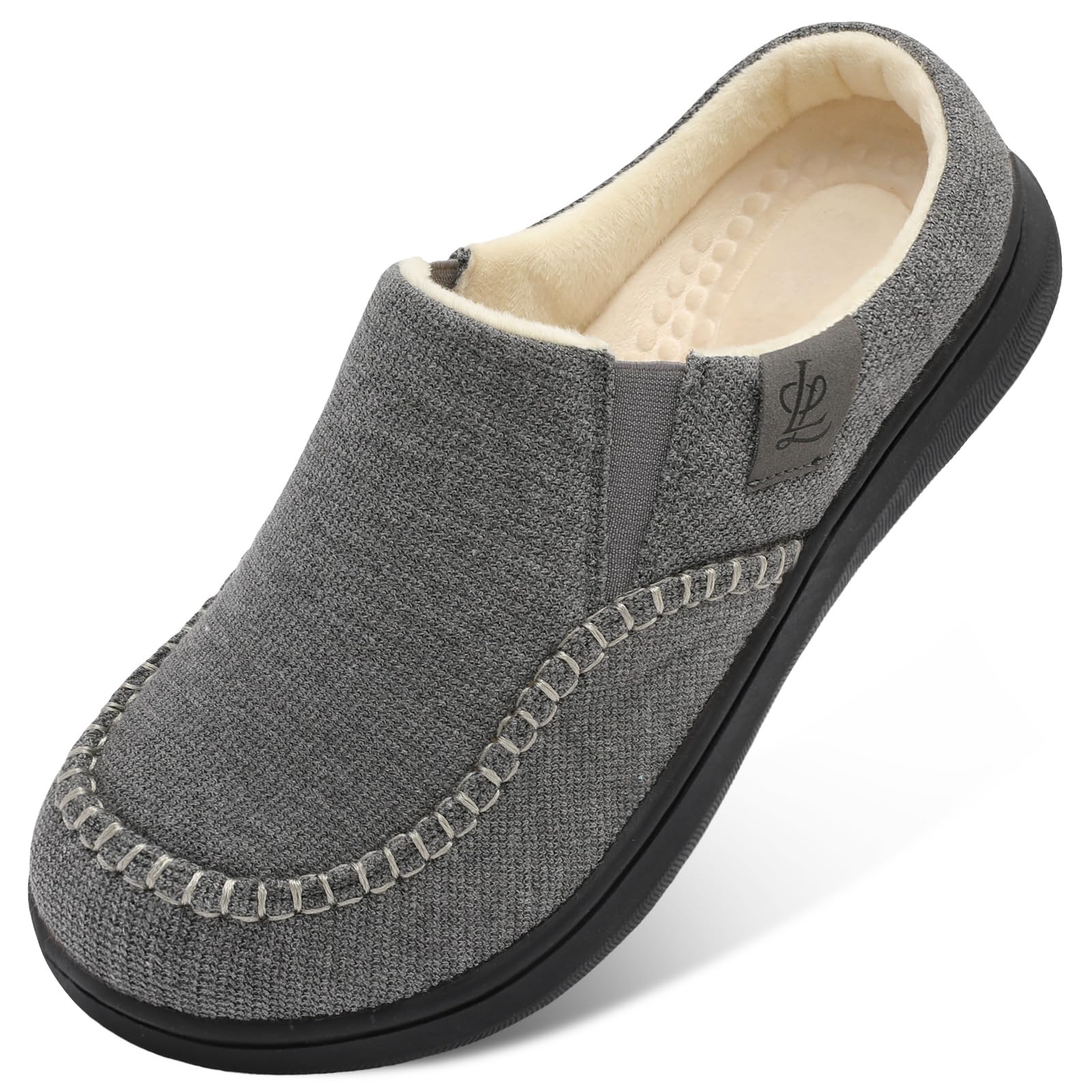LeIsfIt Mens Slippers Wide House Slippers Moccasins Home Bedroom Slipper Slip-on House Shoes with Rubber Sole for Indoor