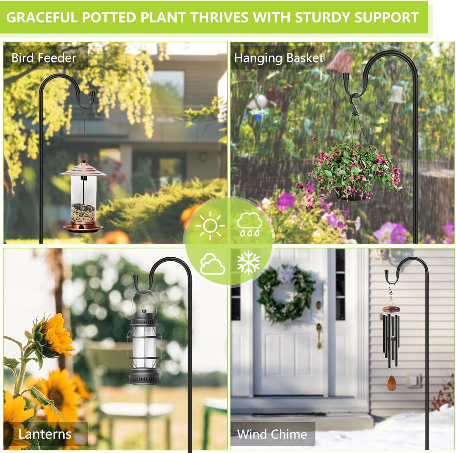 Adjustable Shepherds Hooks for Outdoor Indoor, 63 Inch Heavy Duty Bird Feeder Pole Stand, Shepherd Hooks for Wind Chime, Bird Feeders, Hanging Plants, Lantern