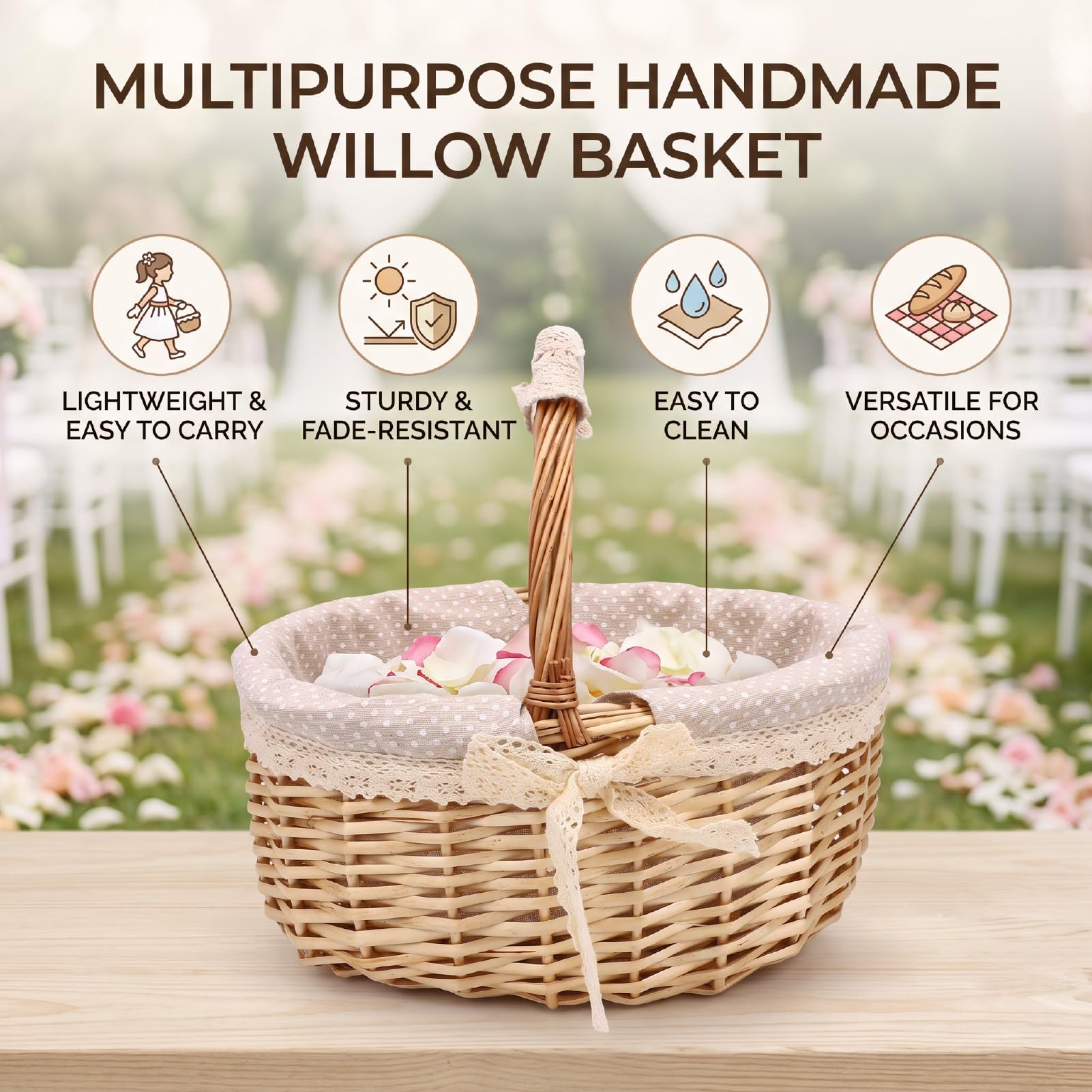 Handmade Flower Girl Basket, 12.6in (L 205-235)