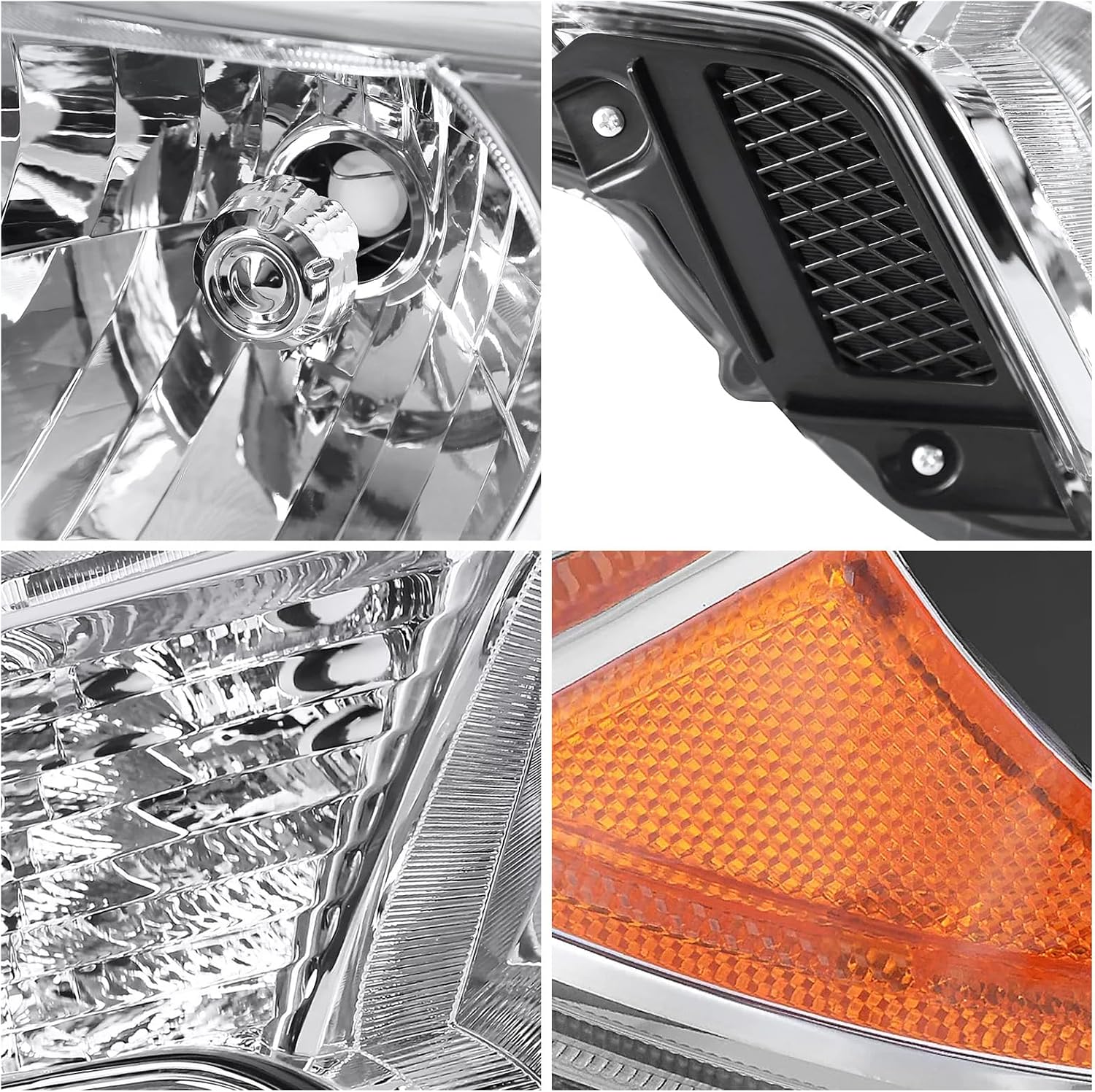 Headlight Assembly Compatible with 2012-2015 Toyota Tacoma 2012 2013 2014 2015 Headlights,Halogen Headlamp Replacement Driver Passenger Side Chrome Housing Amber Reflector TO2502213 TO2503213 No Bulbs