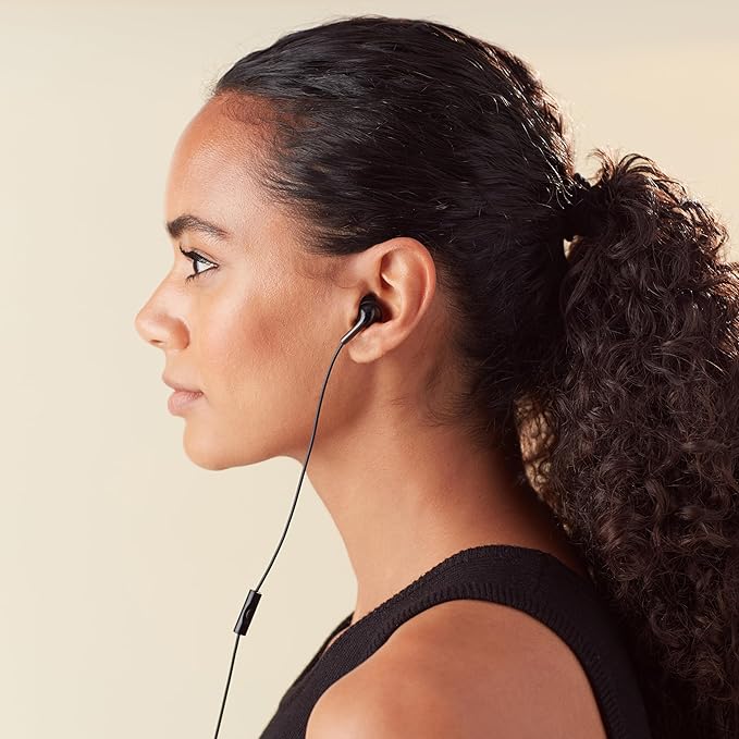 Amazon Basics Wired Earbuds with Microphone, In Ear Headphones, 3.5mm Jack, 4.2 ft long cable, S/M/L Ear Tips, Black