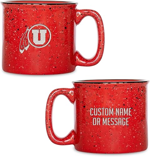 Rico Industries NCAA Utah Utes - Taza de café personalizada de 12 onzas con logotipo grabado con láser profundo, taza de cerámica para acampar con