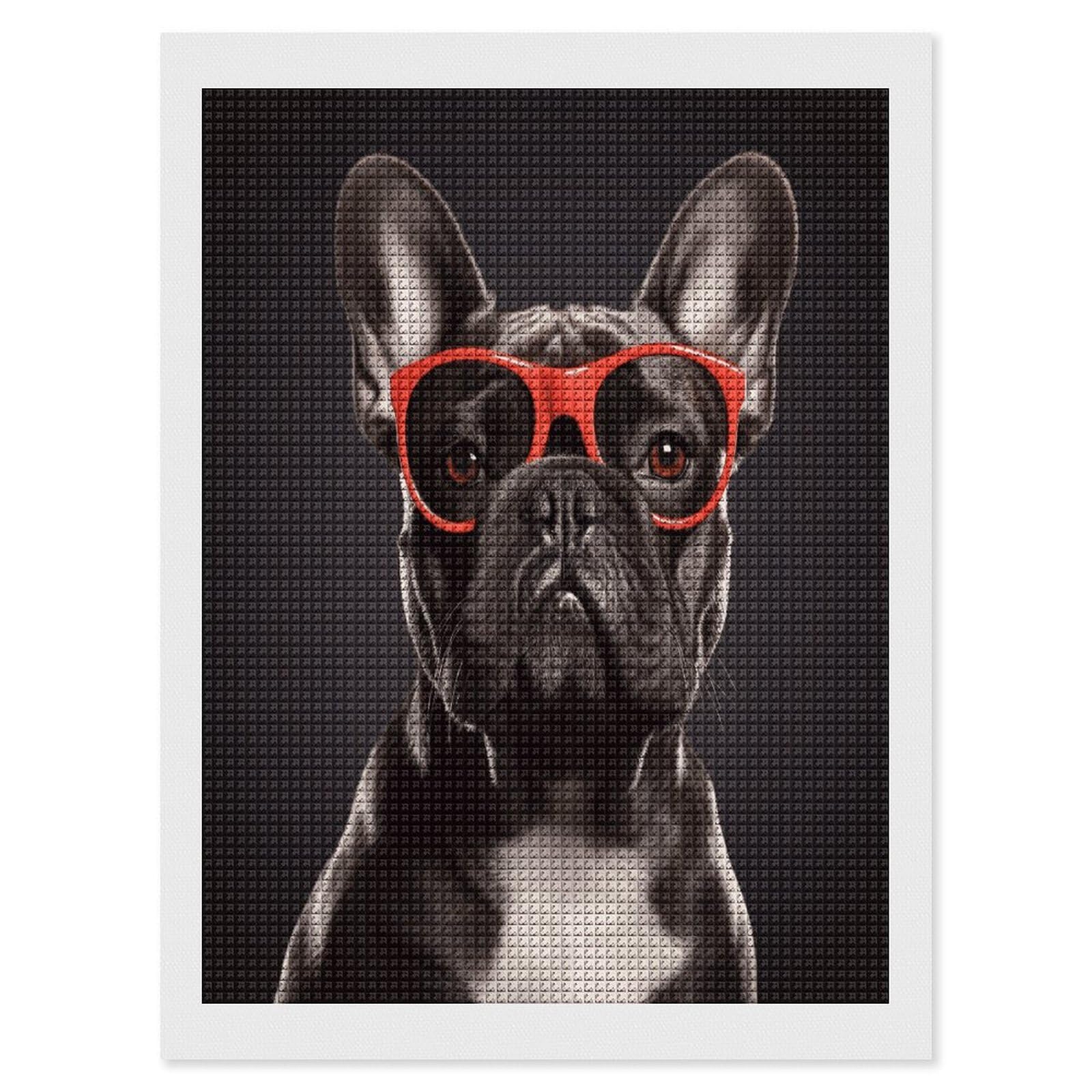 FodPand French Bulldog Diamond Painting Kit for Beginner Fun 5D DIY Crafts for Adults Diamond Art Kits Square Diamond Art Canvas Painting Gem Art Crafts for Home Wall Decor 12"x16"