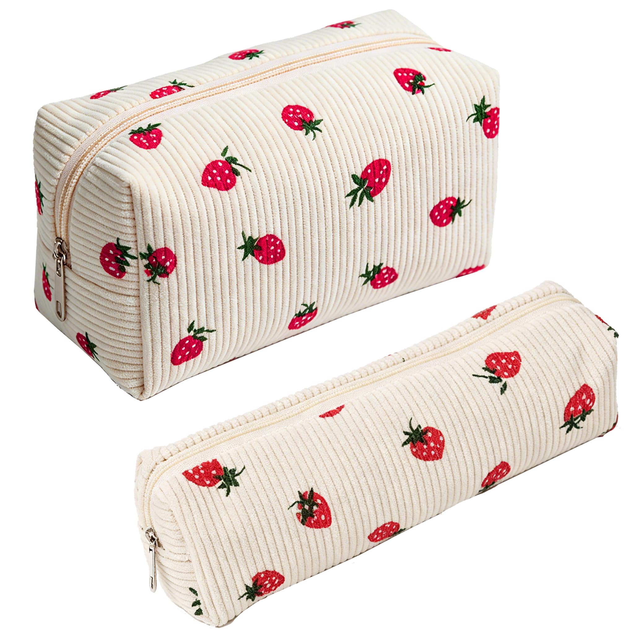 XZSKD 2 Pcs Strawberry Pencil Case for Girls, Cute Aesthetic Pencil Case