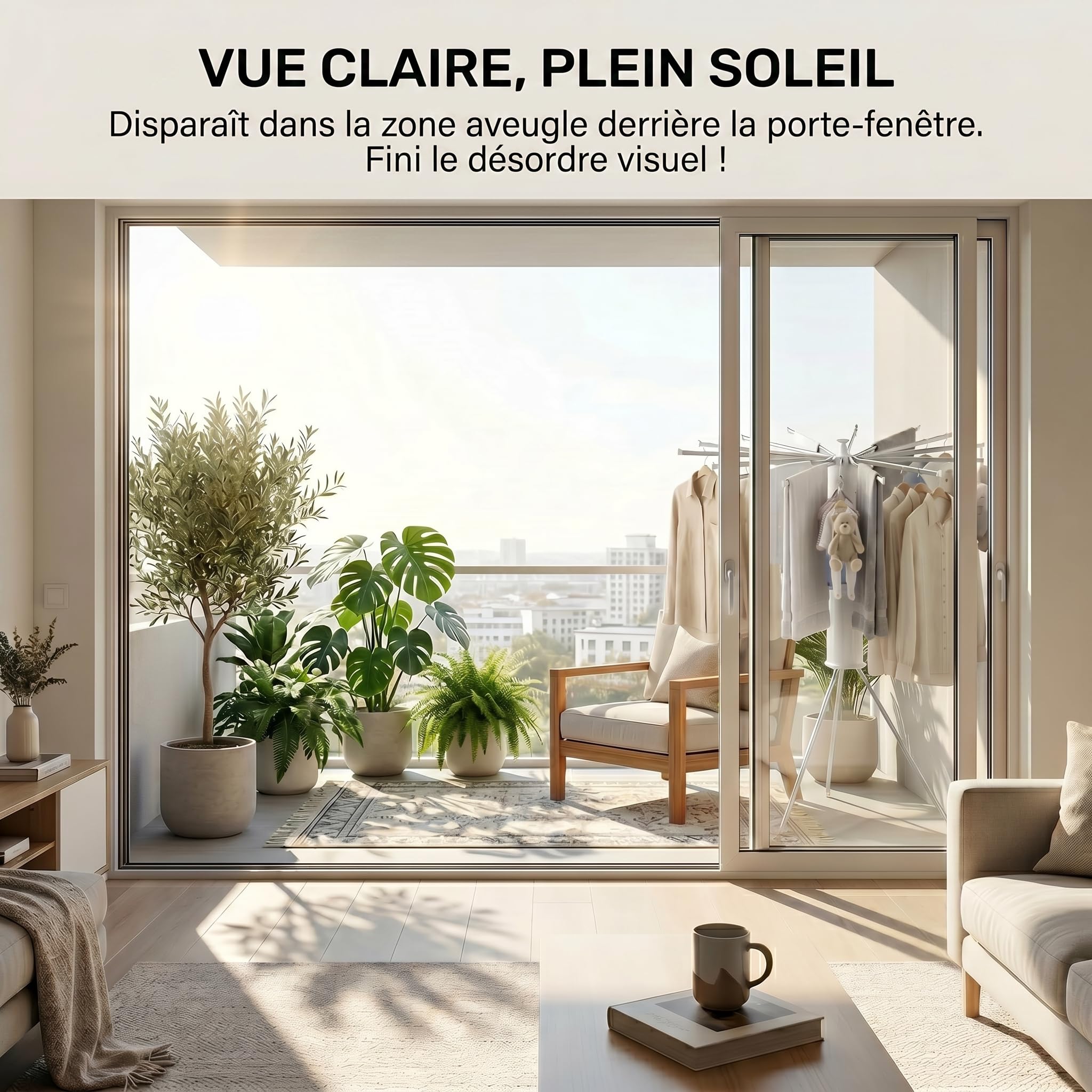 Étendoir à Linge Pliable 360° Pivotant – Séchoir à Linge Intérieur Extérieur Gain de Place avec 16 Bras en Acier Carbone, Étendoir Vertical Extensible pour Balcon, Camping, Buanderie