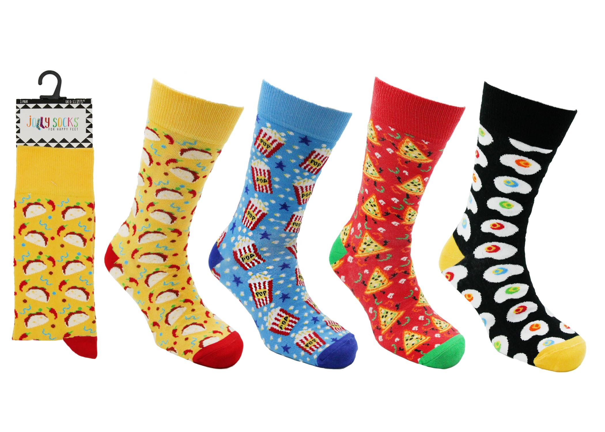 John Rider Men's Food 4 Pair Pack Jolly Dress Socks, Colorful Novelty Funny Casual Combed Cotton Crew Socks (Uk, Numeric, 6, 11, Regular, Regular, )