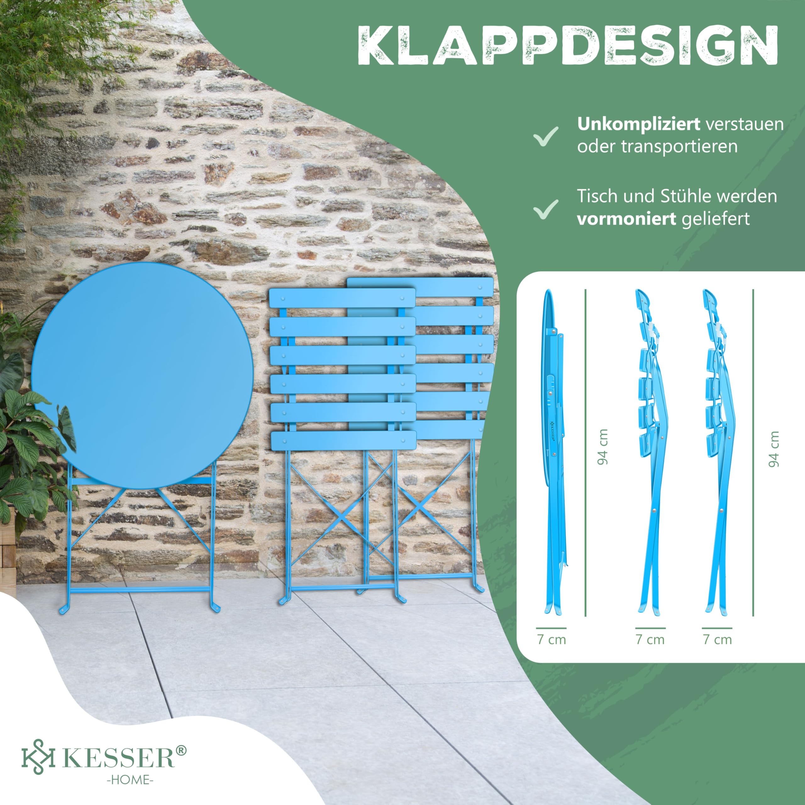 KESSER® Juego de Muebles de Jardín de 3 Piezas con 2 Sillas Plegables, Juego de Muebles de Balcón, Mesa de Metal