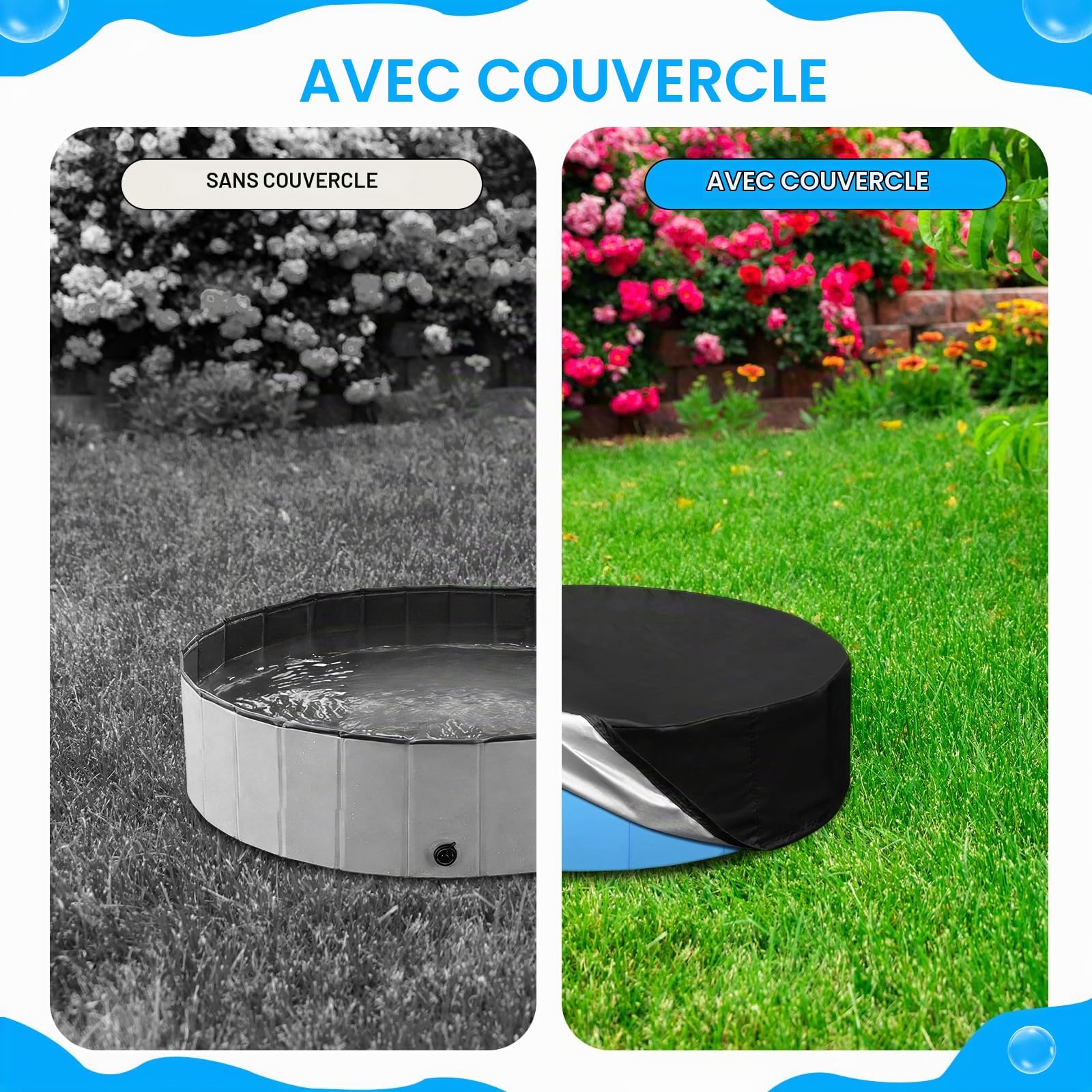 Piscine pour chien - 160 x 30 cm - Avec housse de protection contre la poussière - Pliable - En PVC - Pour grands chiens - Piscine portable pour l'extérieur, le jardin
