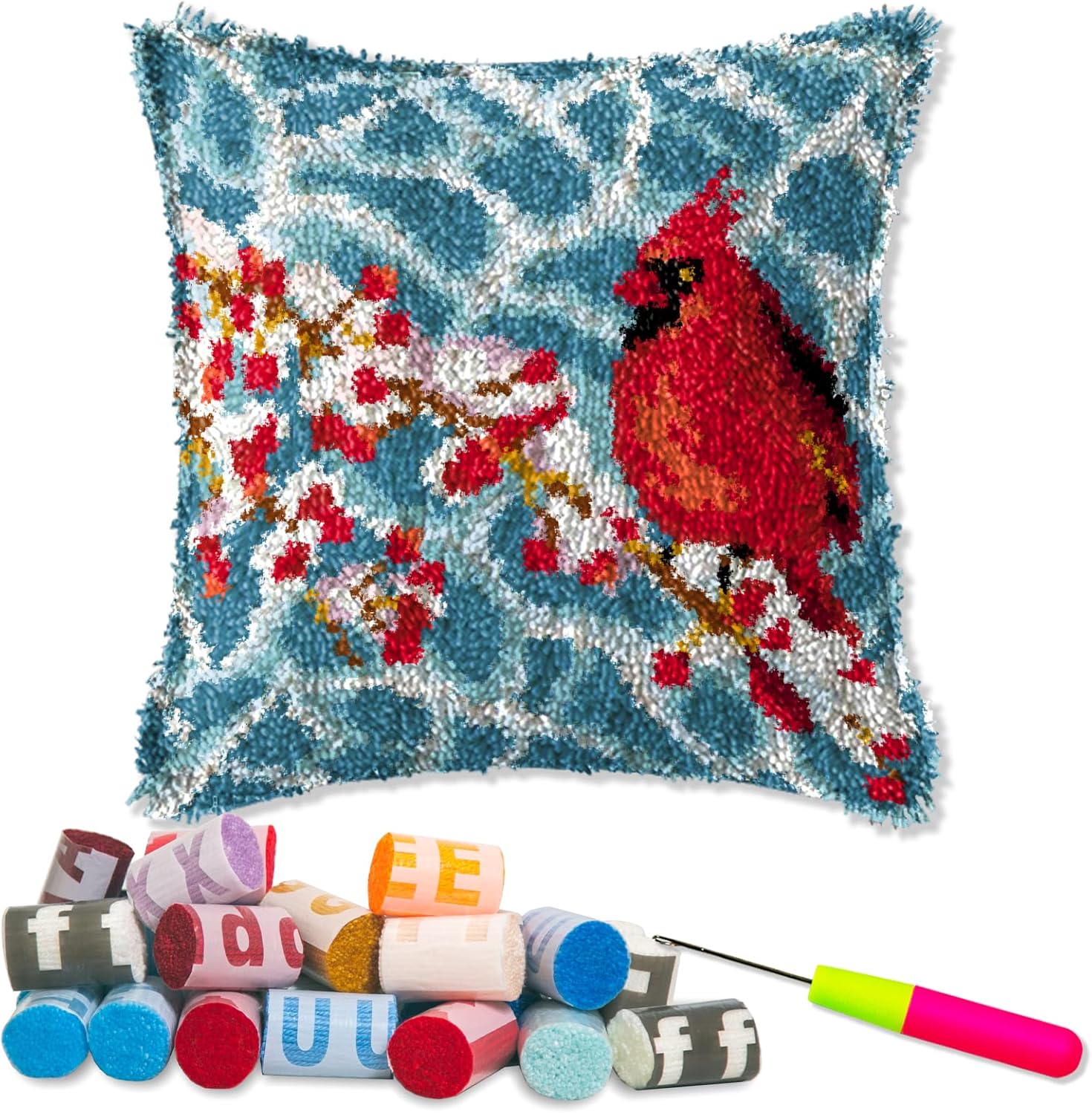 LAPATAIN Latch Hook Kits for DIY Throw Pillow Cover,Horse Needlework Cushion Cover Hand Craft Crochet 17x17inch