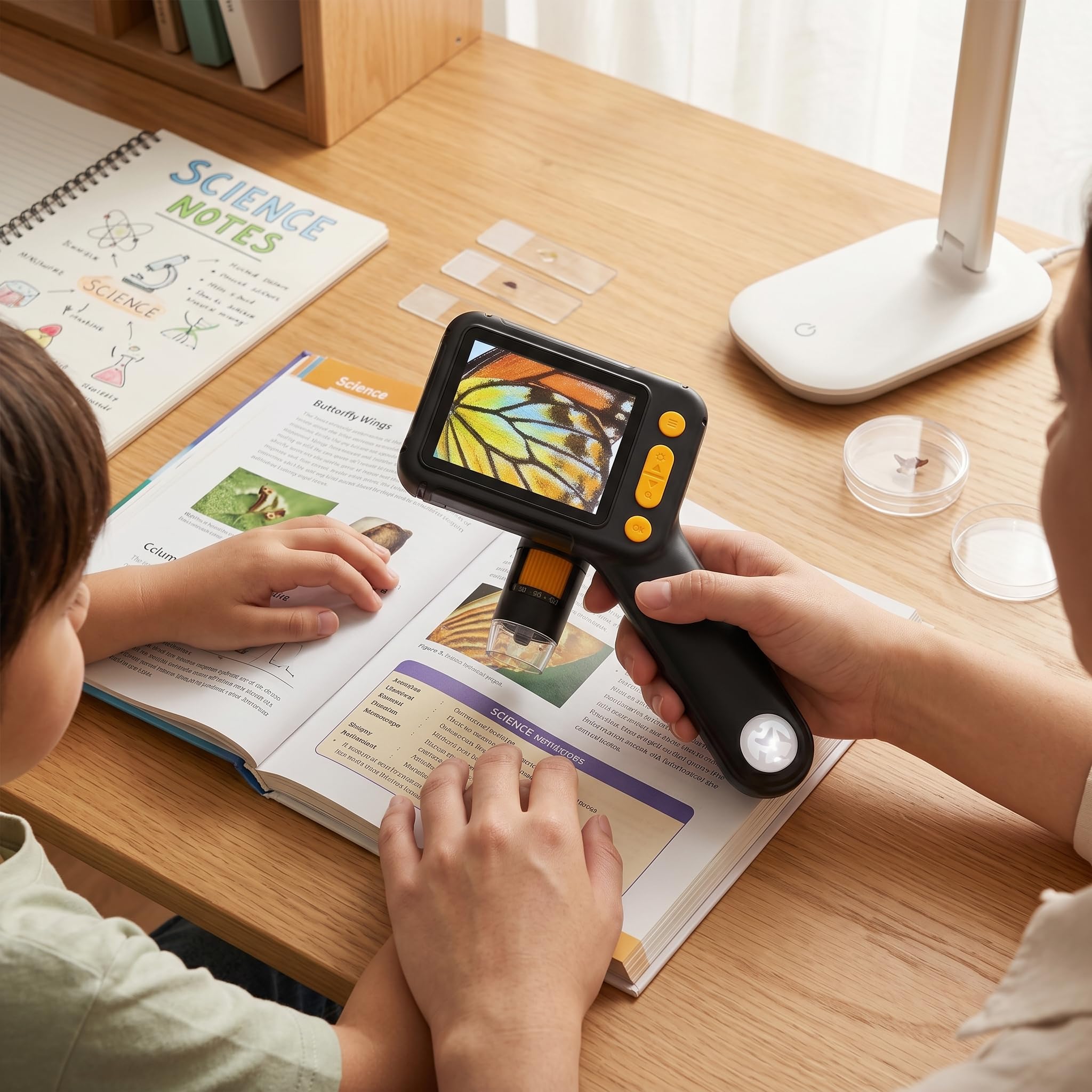 Mikroskop für Kinder, 1000-faches Digitalmikroskop mit 2,8-Zoll-Bildschirm, 8 LED-Leuchten, 3 Helligkeitsstufen, Unterstützt 32-GB-Karte und PC-Verbindung, STEM-Spielzeug für