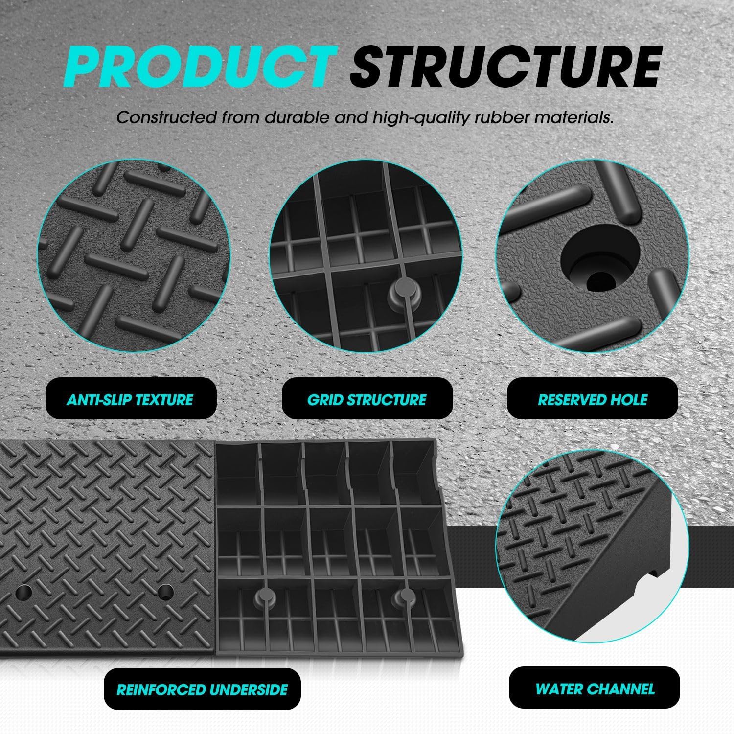 DNA Motoring 7.7" Rise Rubber Curb Ramp Heavy Duty Loading Driveway Ramp Threshold Ramp 39" L x 19.7" W x 7.7" H for Loading Dock, Warehouse, Wheelchair, Motorcycles, Cars, TOOLS-00654