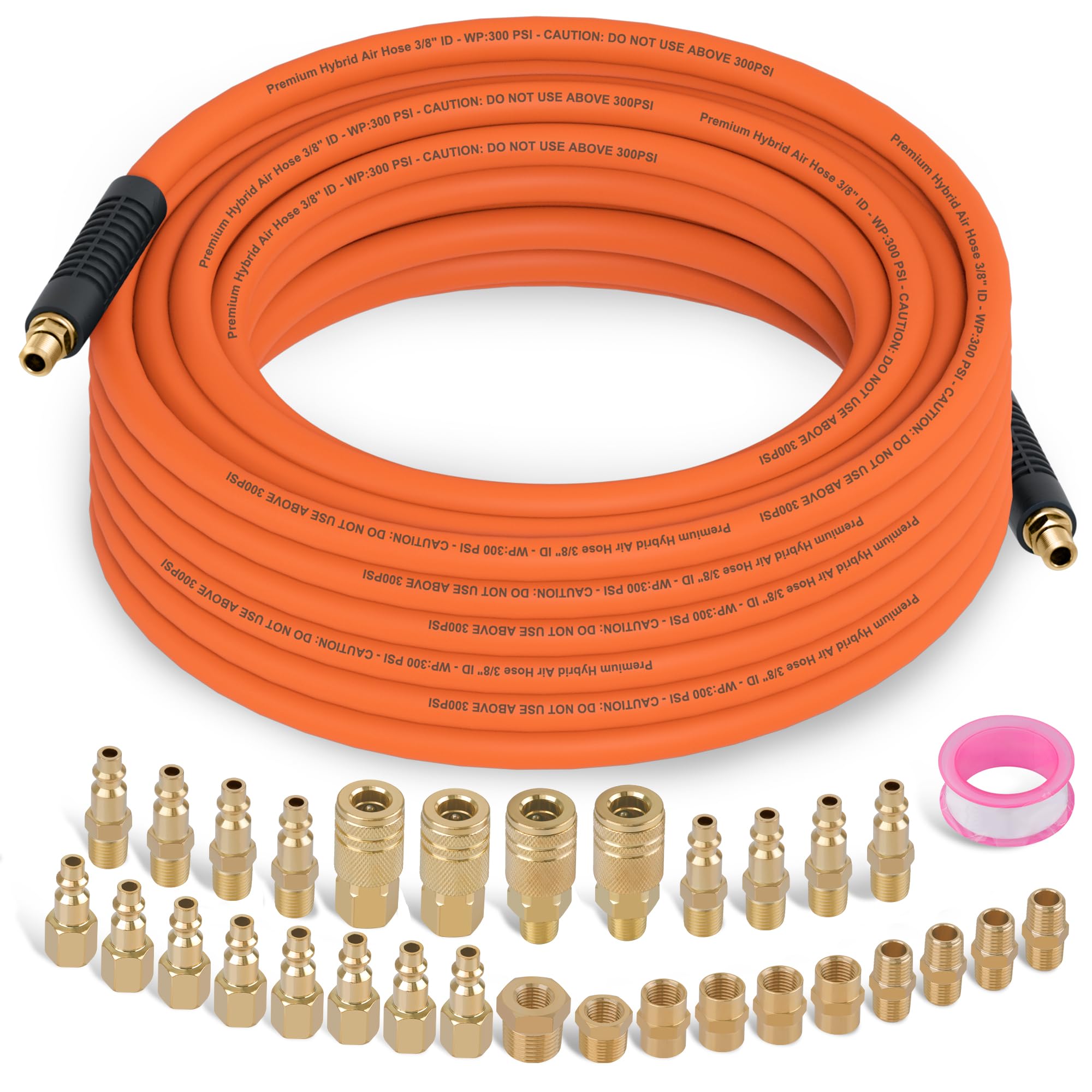 Ailbiuko 32Pcs Air Compressor Accessories Kit with 3/8 Inch x 50 FT Hybrid Hose,1/4 Inch NPT Quick Connect Fitting Air Hose Fittings,Air Coupler &