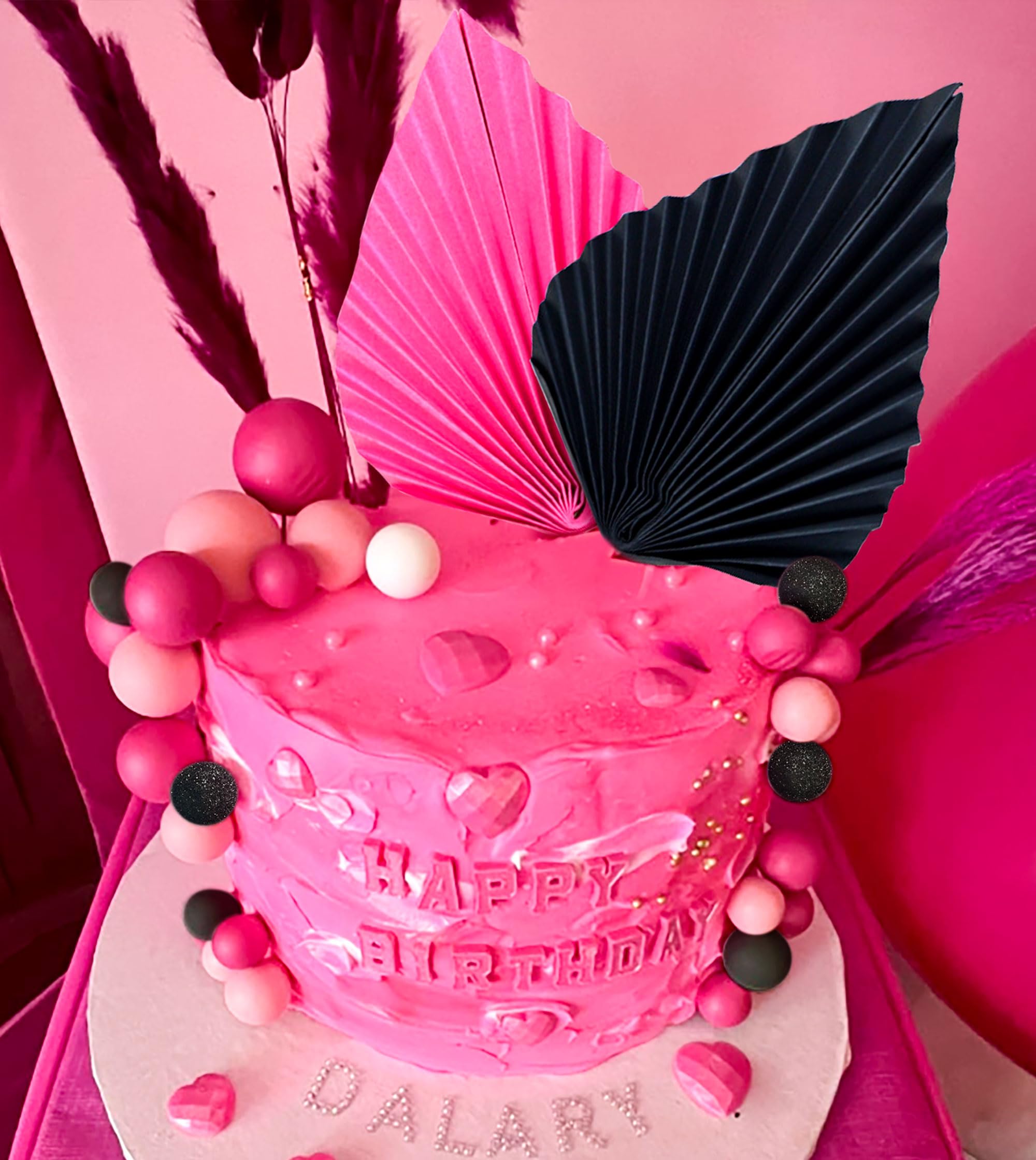 LaVenty Tortenaufsatz mit rosafarbenen und schwarzen Kugeln, für Hochzeit, Brautparty, Junggesellinnenabschied, Mädchenparty, Kuchendekorationen