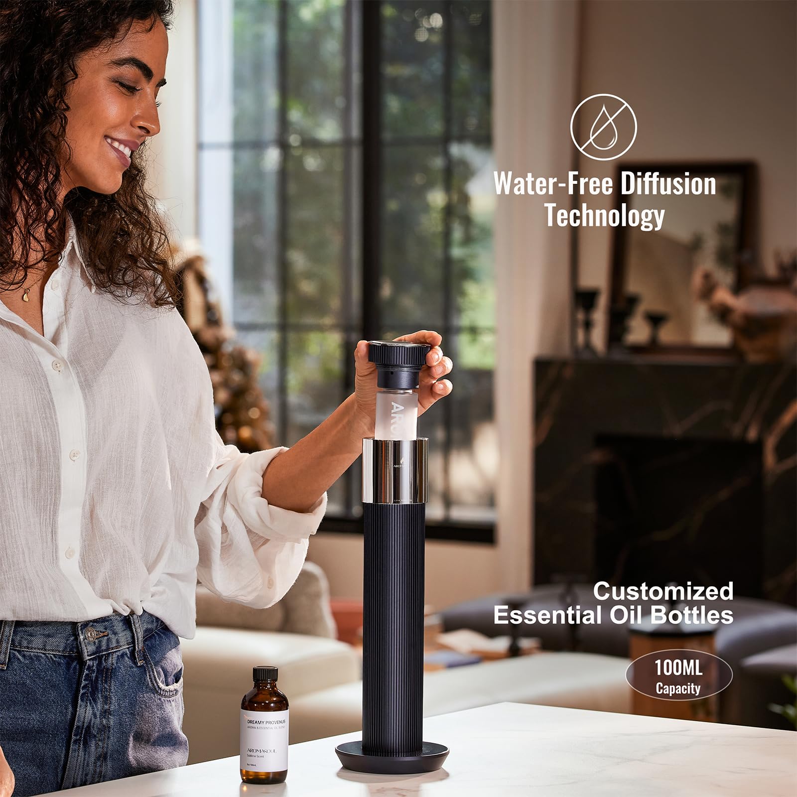 Diffuseur De Parfum Sans Eau Aromasoul A800 - 1000 Pieds Carrés - Recharge Sans Fil - Bleu