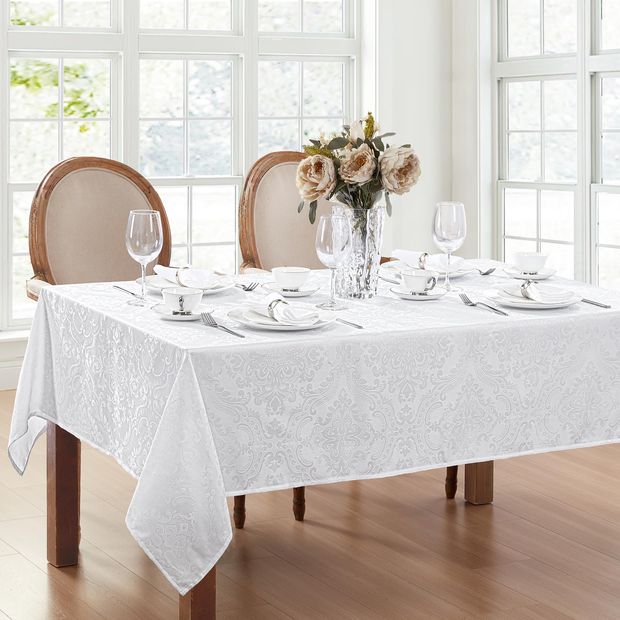 Elrene Home Fashions Caiden Elegance Damask Tablecloth, 60" x 102" Oblong/Rectangle, White