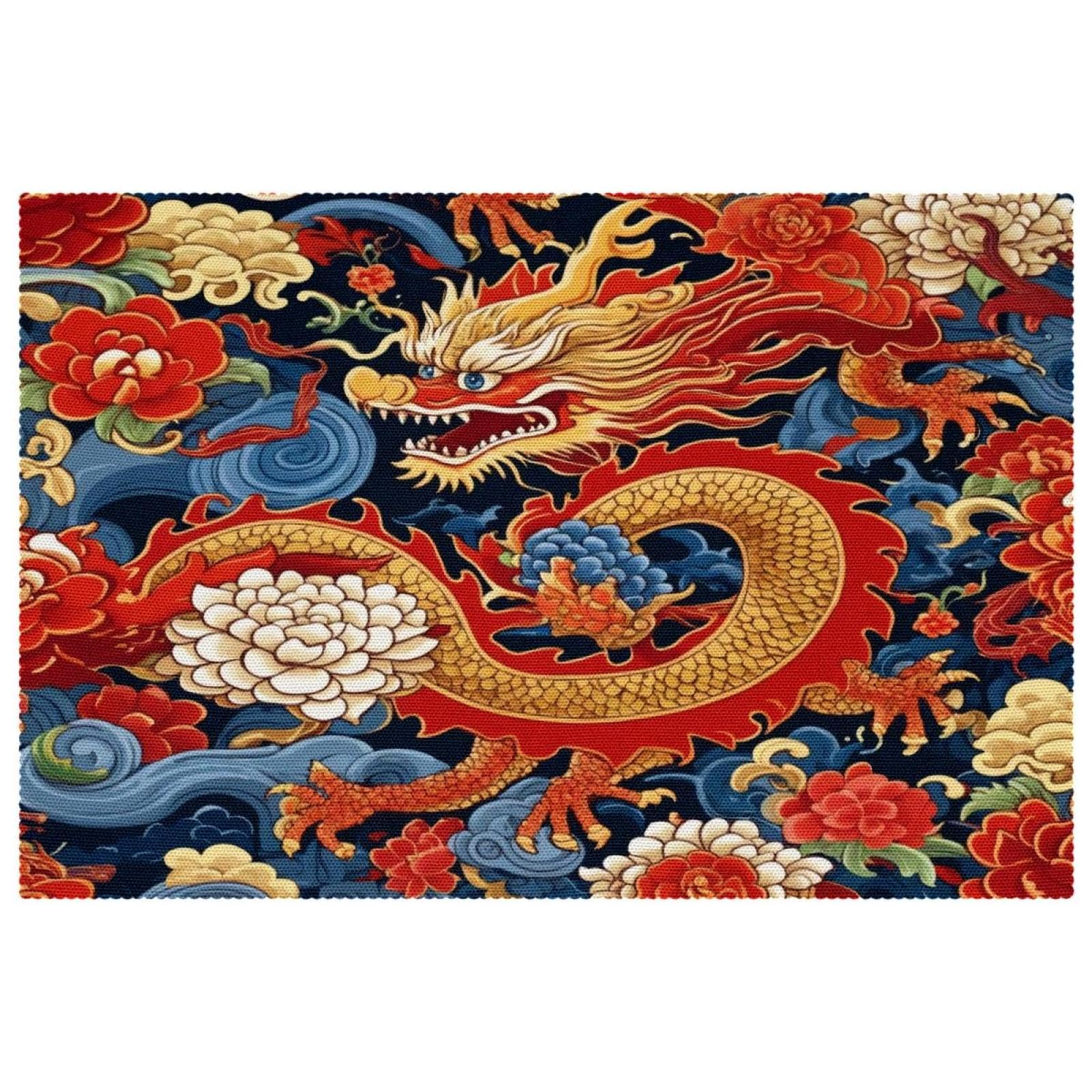 Sets de table dragon et pivoine Auspicious lavables en tissu Oxford pour cuisine