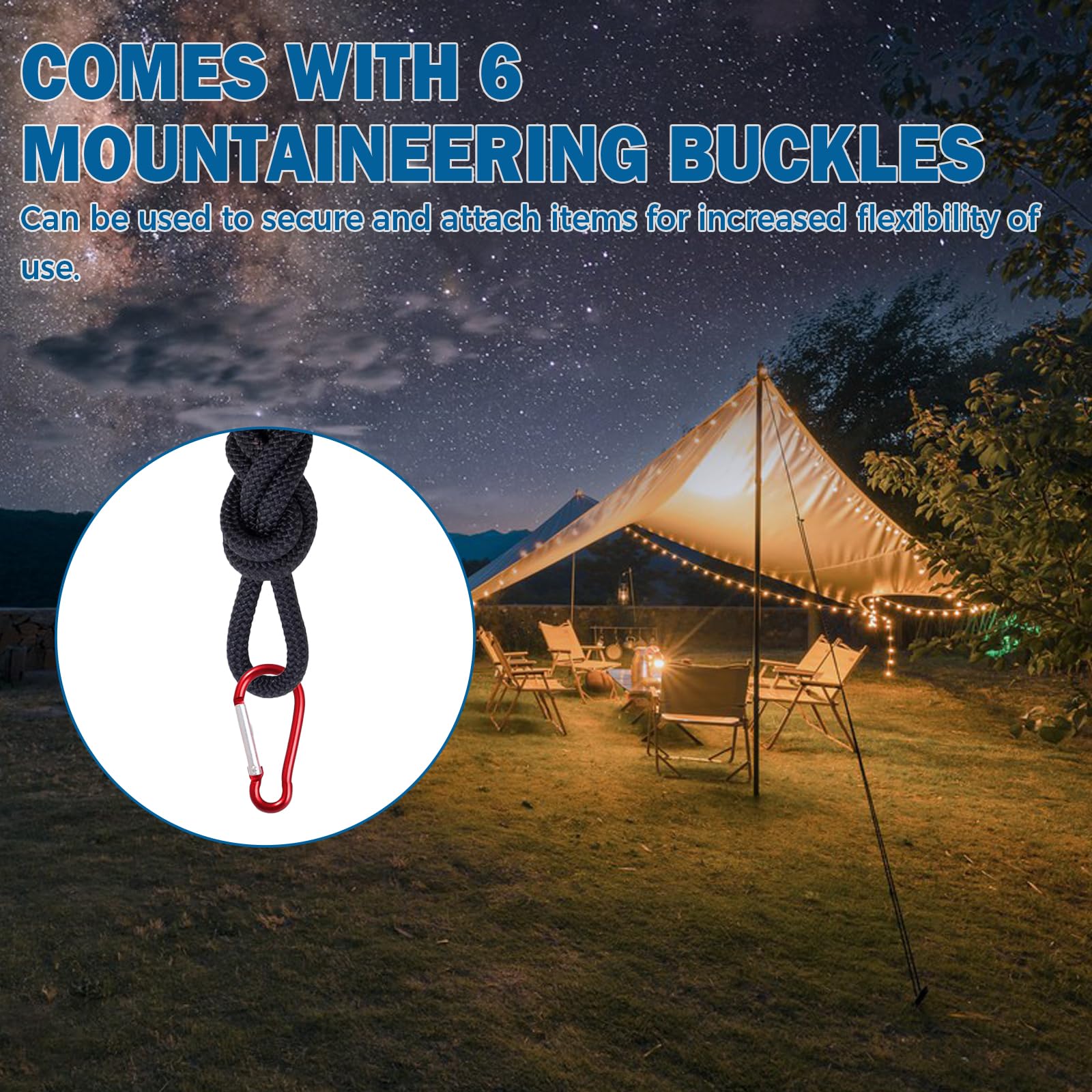 3 Corde en Nylon, 10M Corde de Rappel, Noir Polypropylène Corde, Corde de Flottaison, Corde d'ancrage avec 6 Boucles d'alpinisme, Brins en Nylon Corde Multifonction pour Camping Extérieur DIY