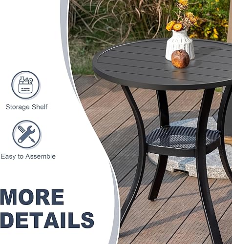 Miniatura 3 de VICLLAX Juego de mesa de bistró para patio de 3 piezas, mesa redonda de metal de 27.6 pulgadas y 2 sillas giratorias de textileno, juego de comedor