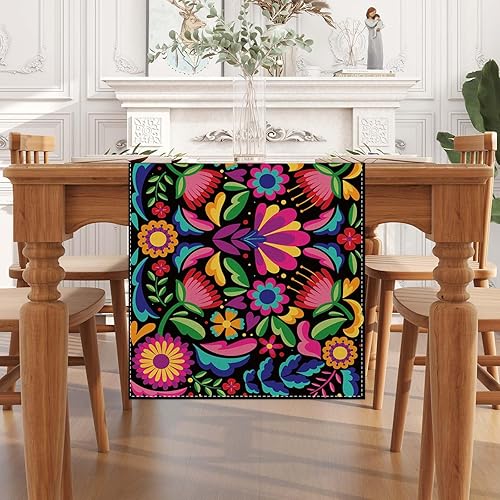 Miniatura 2 de Camino de mesa de lino para fiesta mexicana de 60 pulgadas de largo, mantel de Cinco de Mayo, Día de los Muertos, decoración y suministros para el