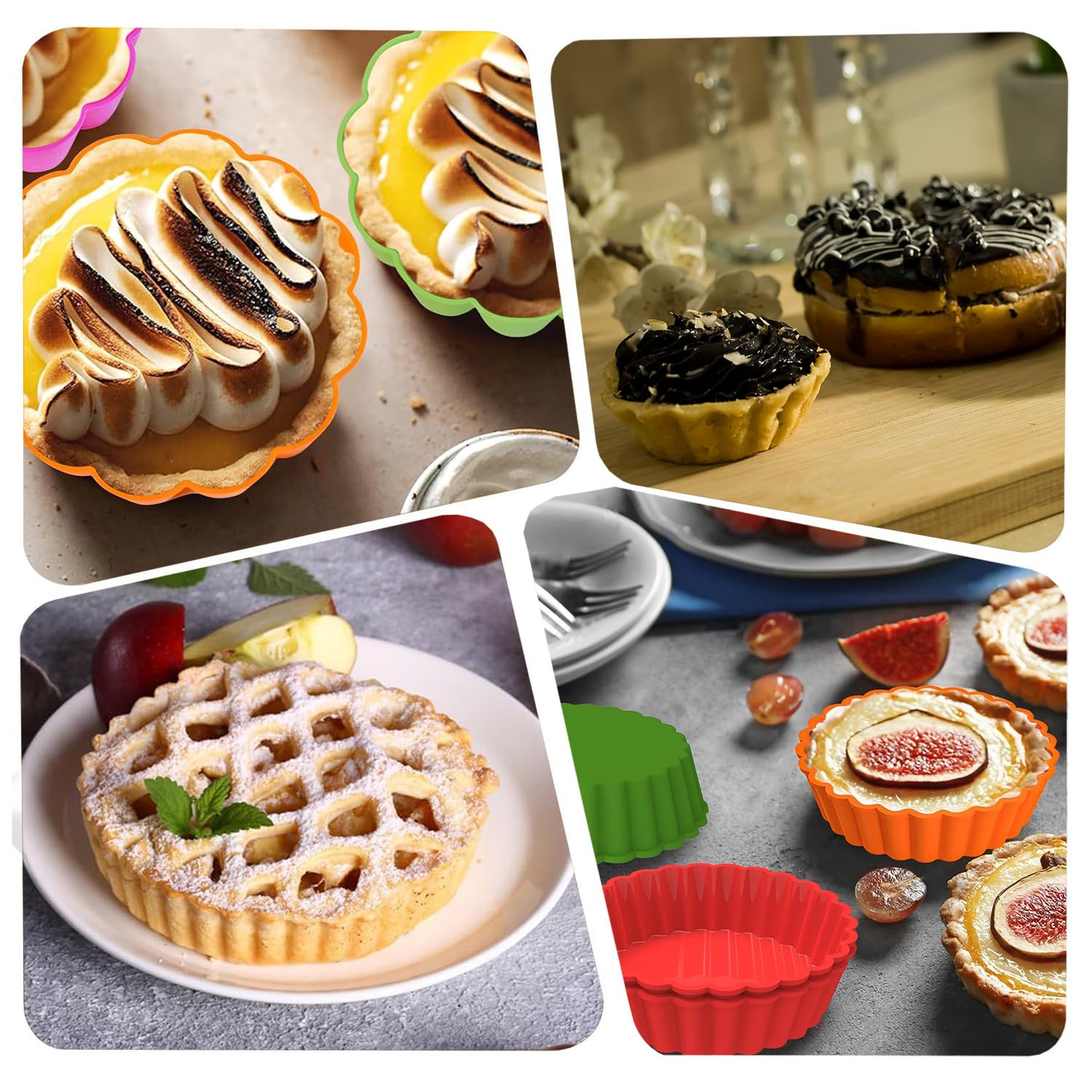 8 sztuk silikonowych foremek do tarty, 10 cm, nieprzywierające, do quiche, wielokrotnego użytku, małe do produkcji babeczek, muffinek, chleba