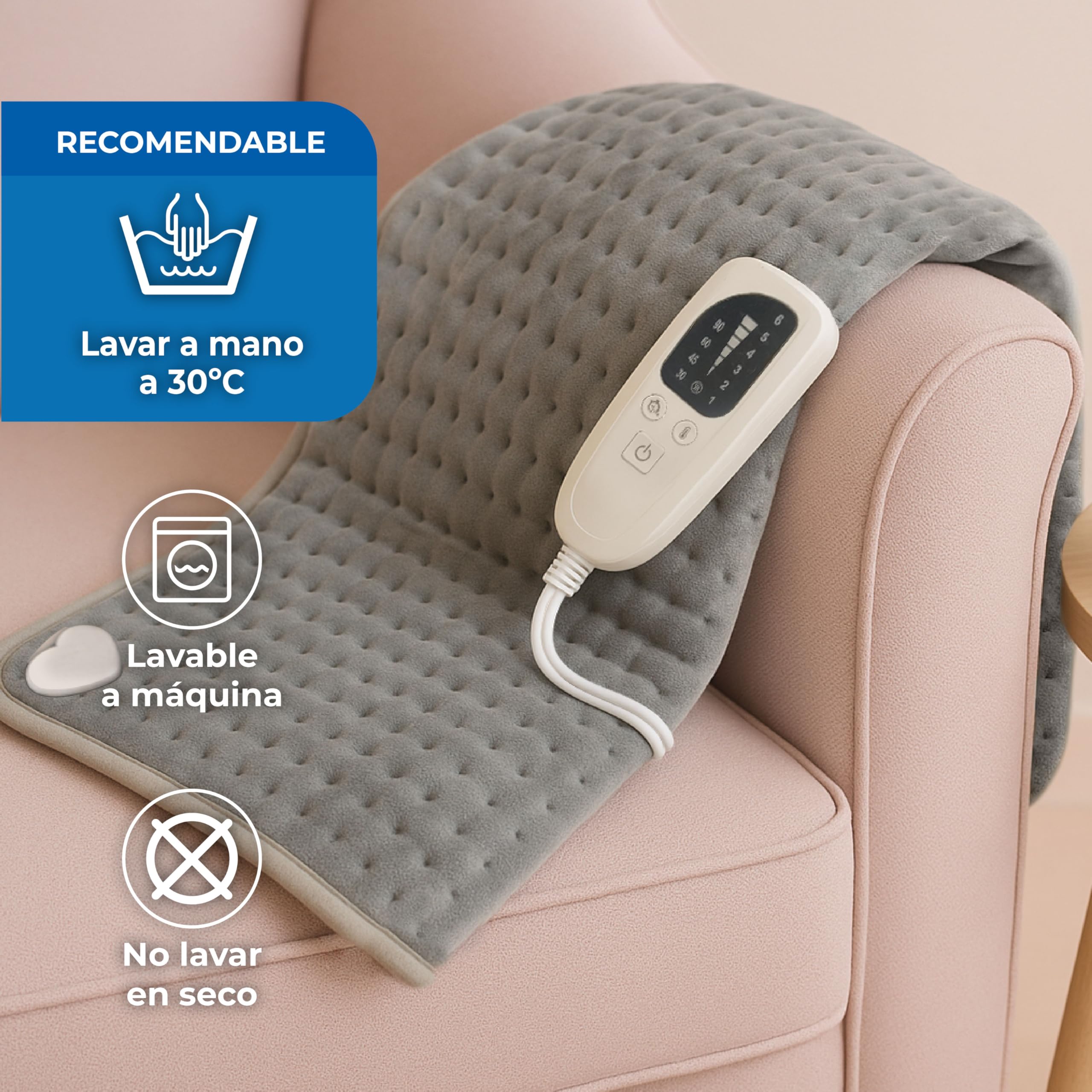 LED ATOMANT Heizkissen Lumbar 85x43cm 150W 6 Stufen und Timer | Automatische Abschaltung, Ultraweicher Stoff