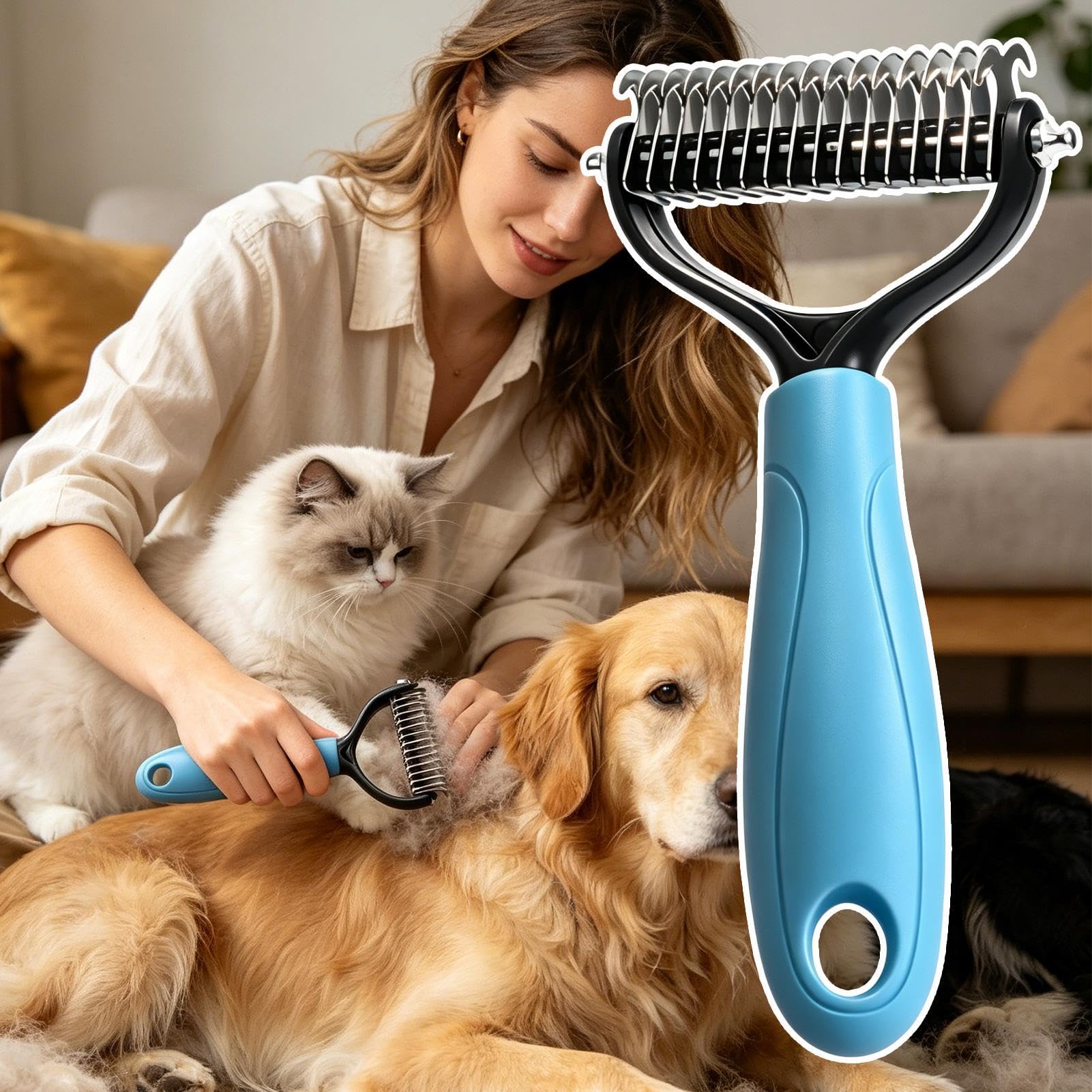 Cepillo Rastrillo Para Perros,Peine Aseo Desenredante Doble Cara | Rastrillo De Aseo,Para Uso En Salón Peluquería Hora Del Baño Mascotas Gatos Interior Exterior En El Hogar