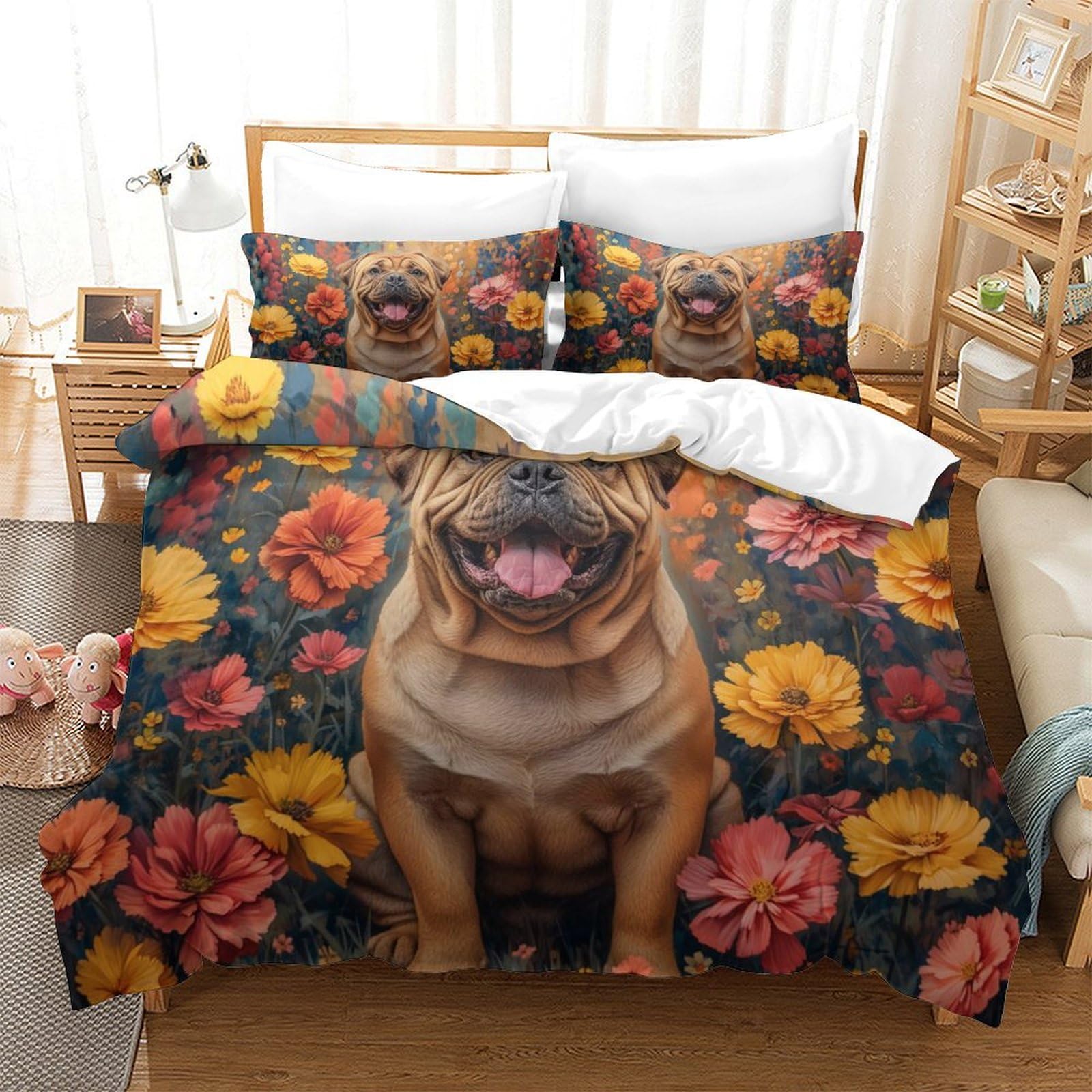Housse de couette bouledogue français 3D parure de lit 260x220 cm fibres ultra-fines